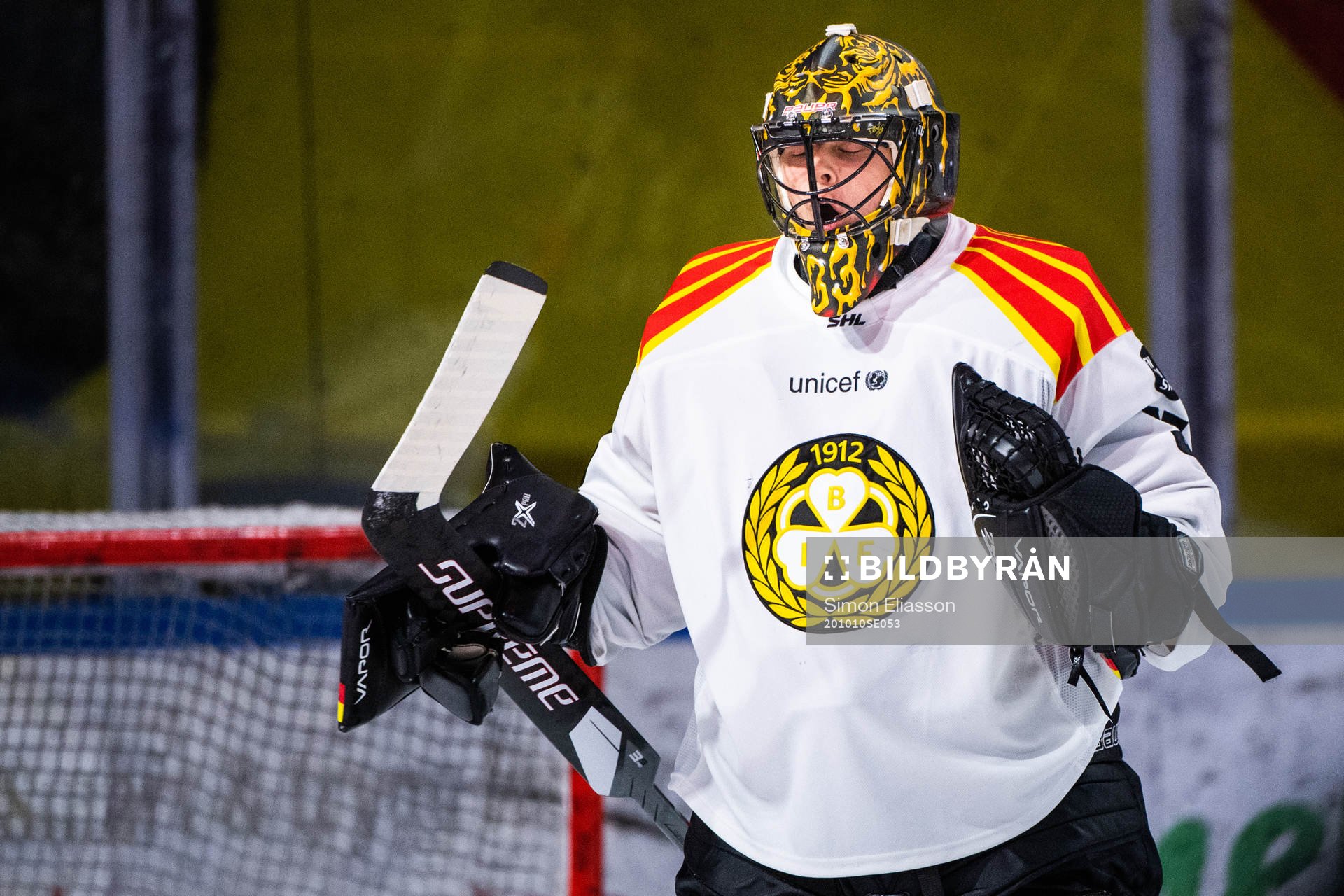 Brynäs målvakt Samuel Ersson jublar