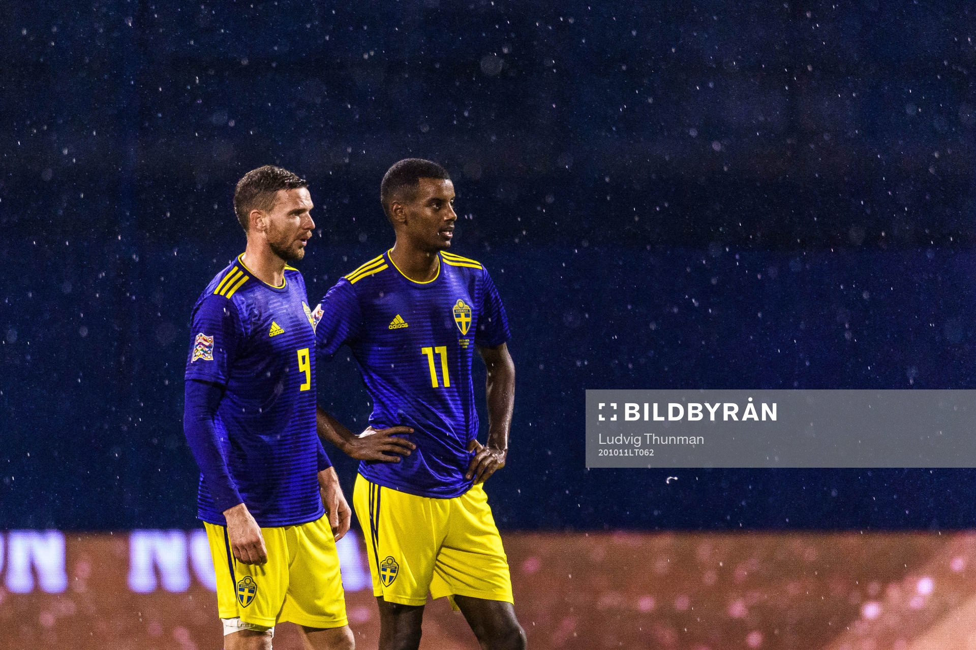 Marcus Berg and Alexander Isak of Sweden look dejected
