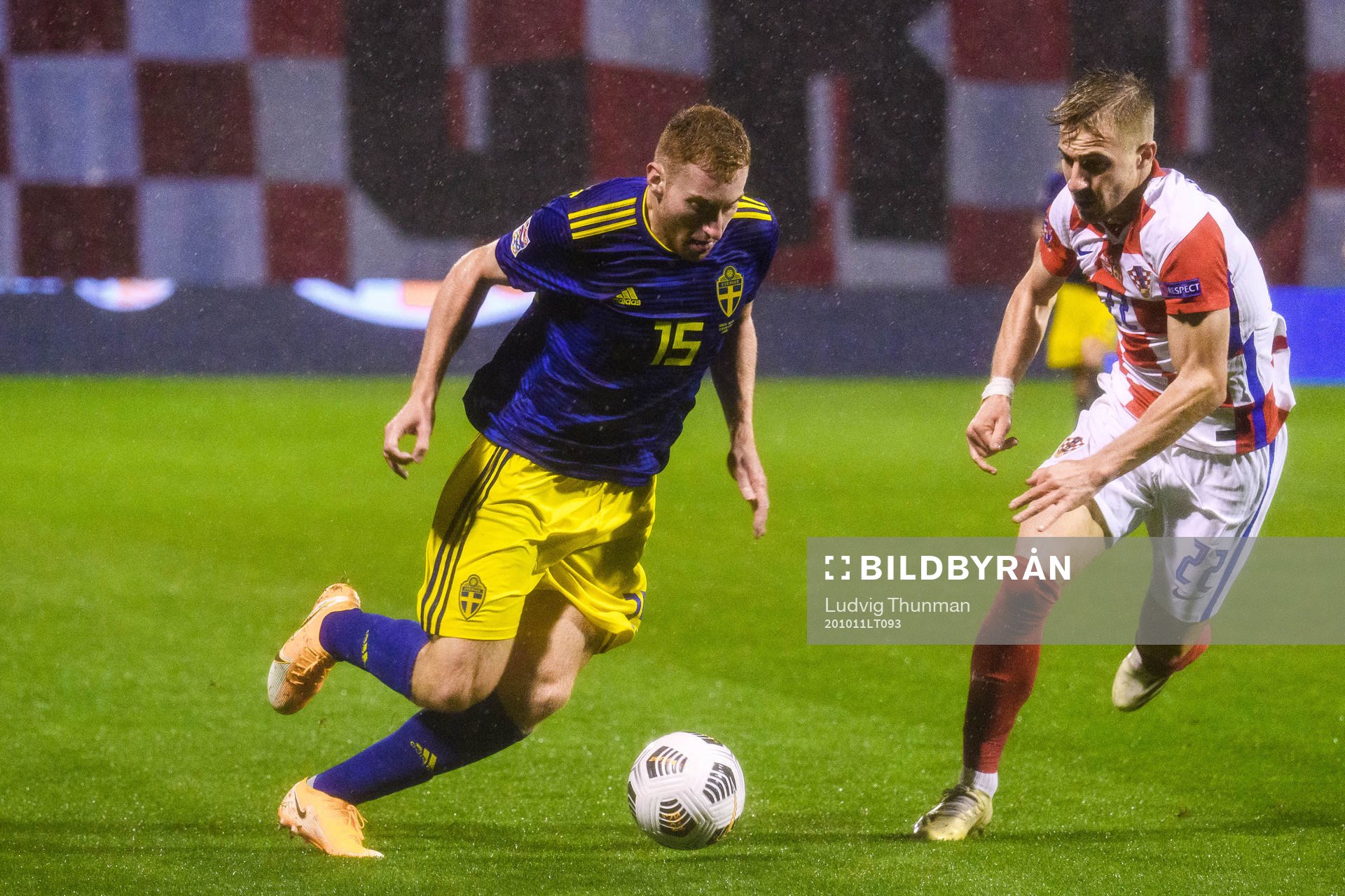Dejan Kulusevski of Sweden and Dario Melnjak of Croatia