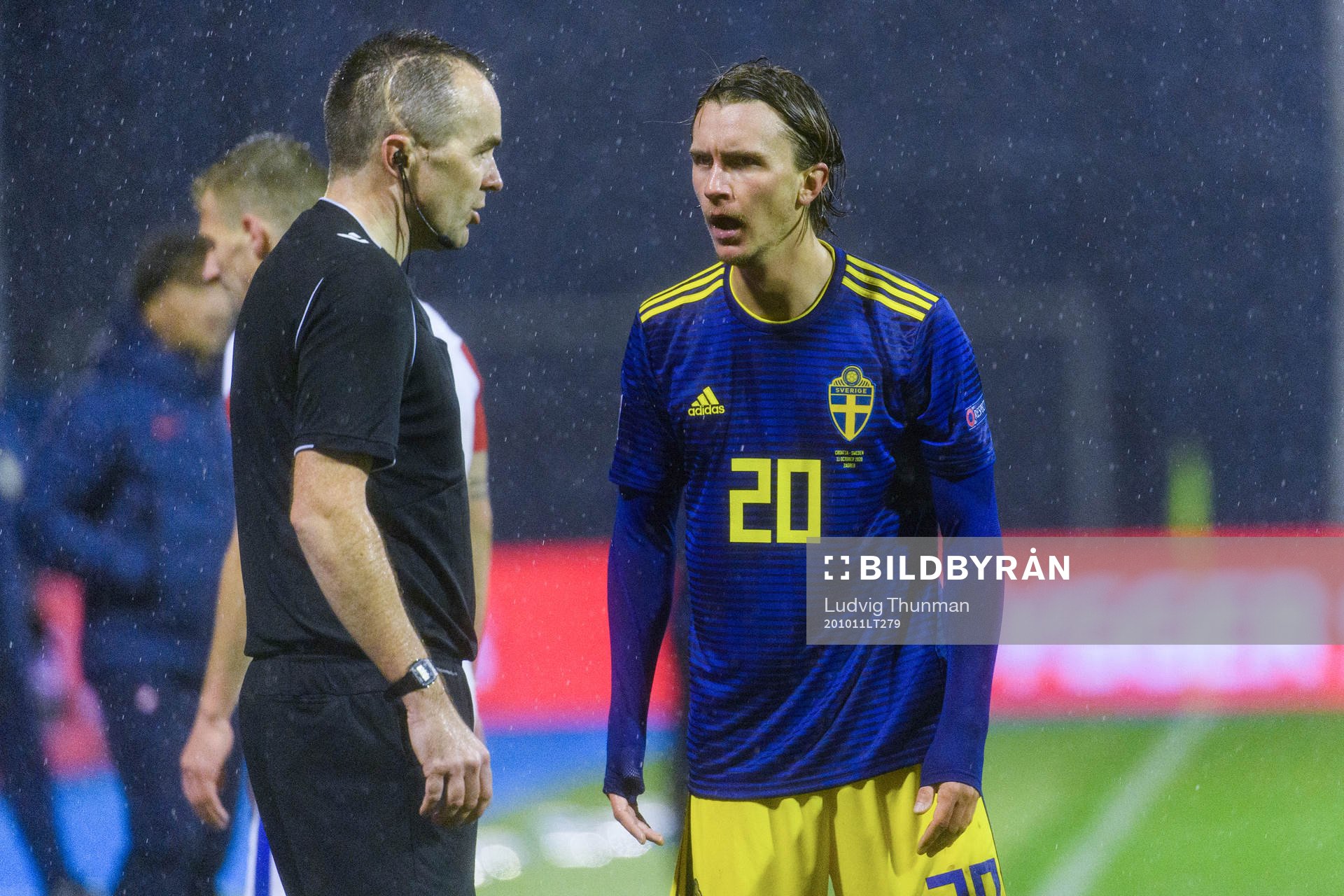 Kristoffer Olsson of Sweden speaks with the referee John