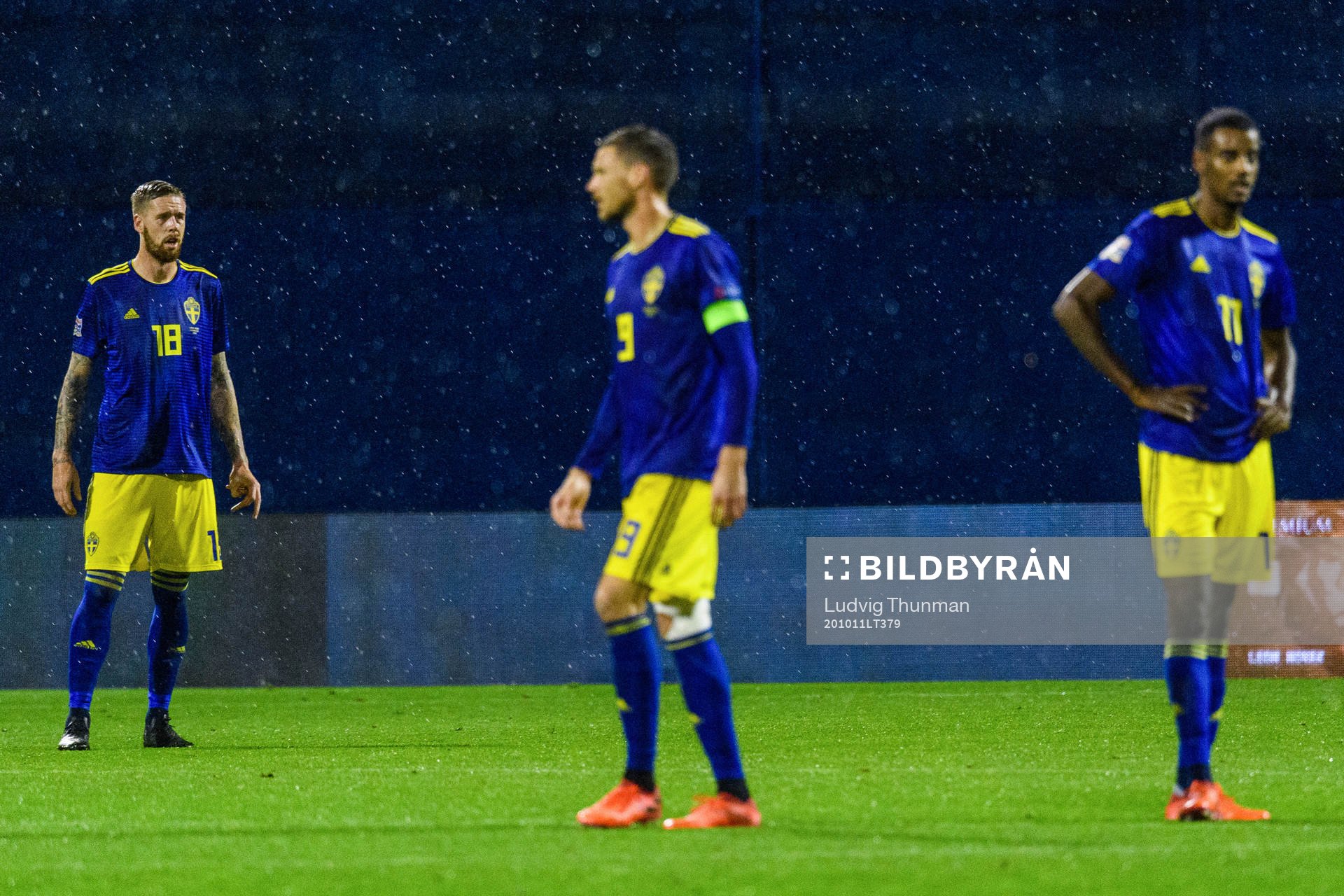 Pontus Jansson, Marcus Berg and Alexander Isak  of Sweden