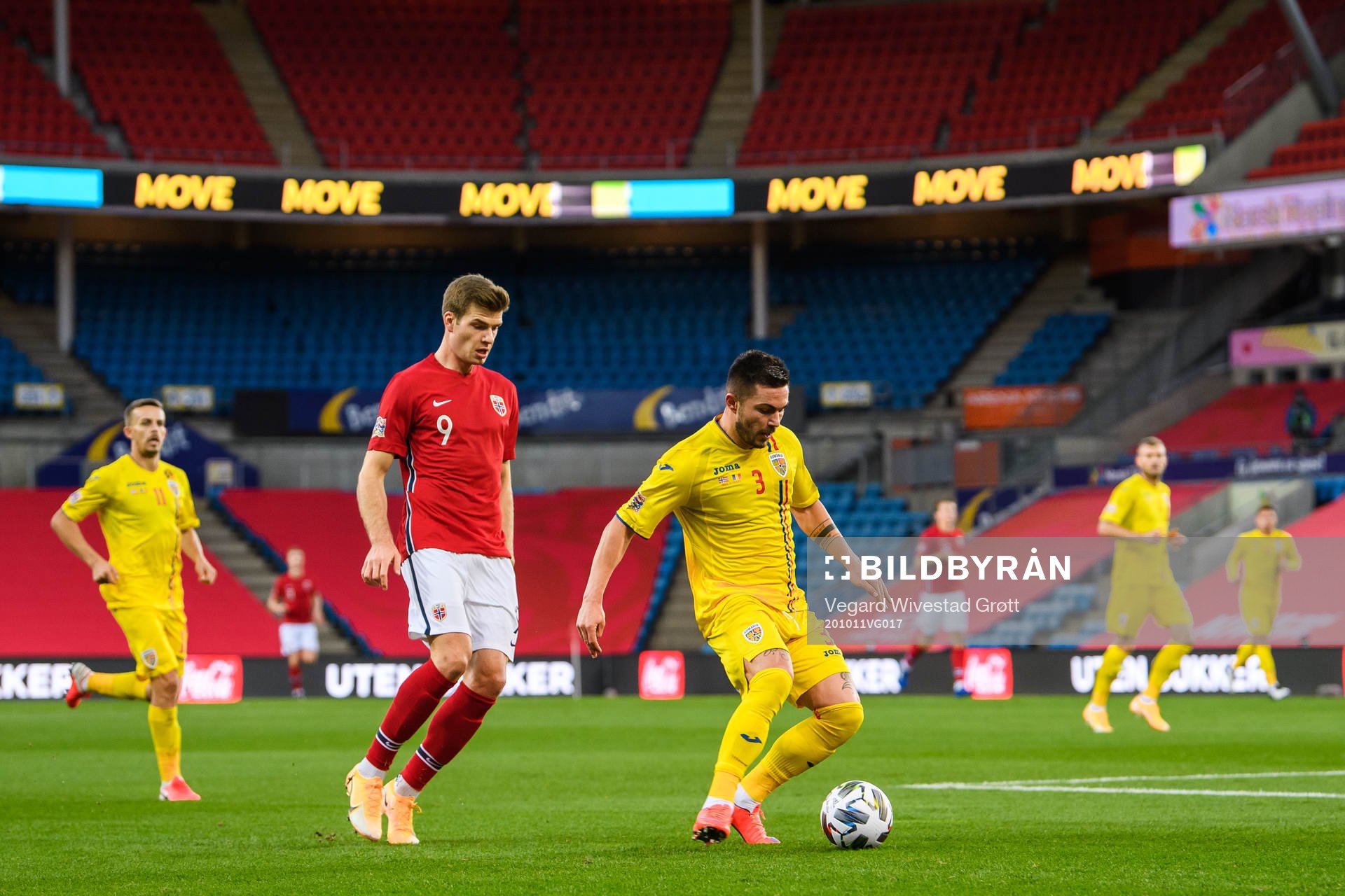 Alexander Sørloth of Norway and Alin Tosca of Romania