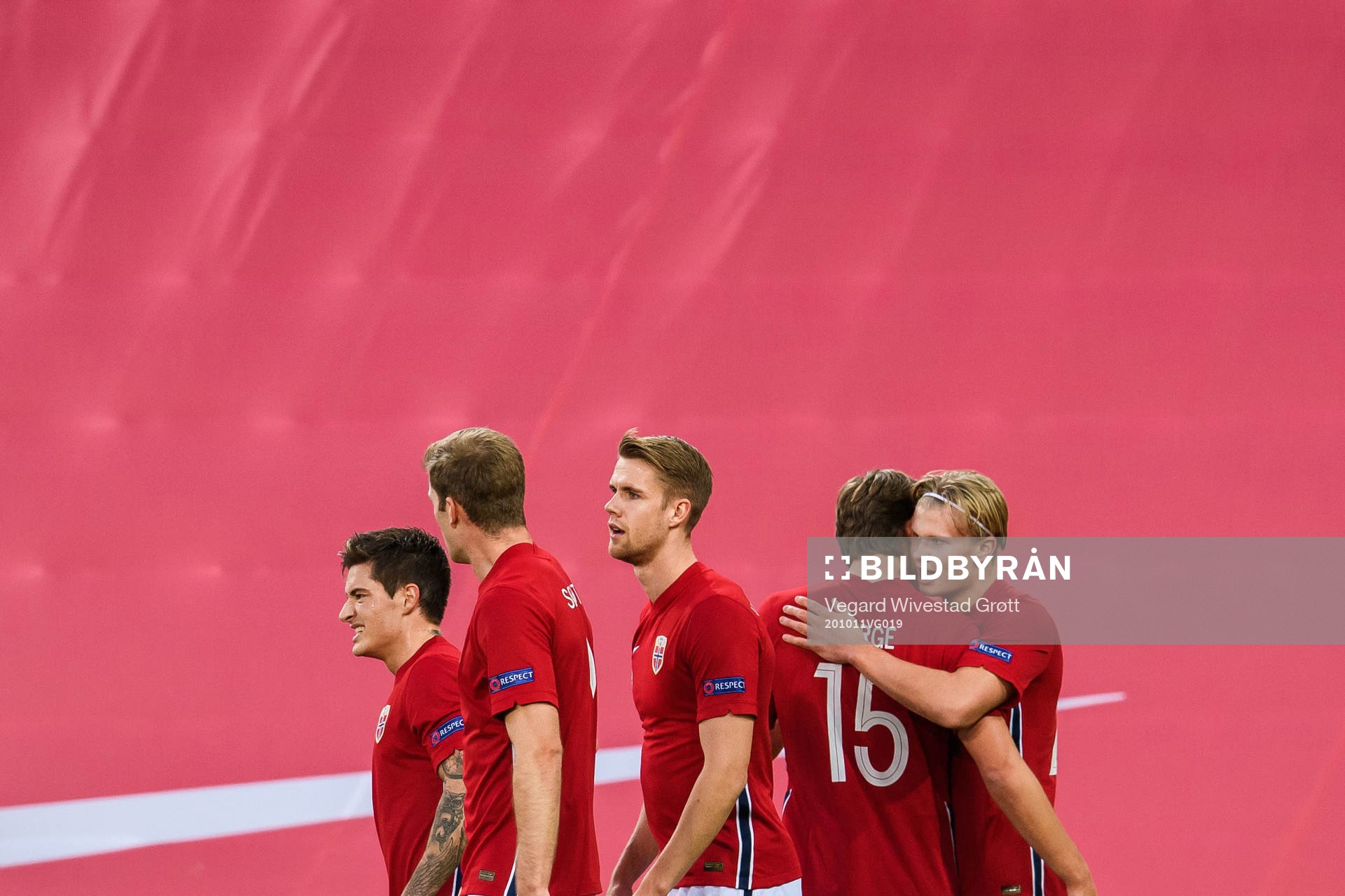 Erling Braut Haaland celebrate with Sander Berge of Norway