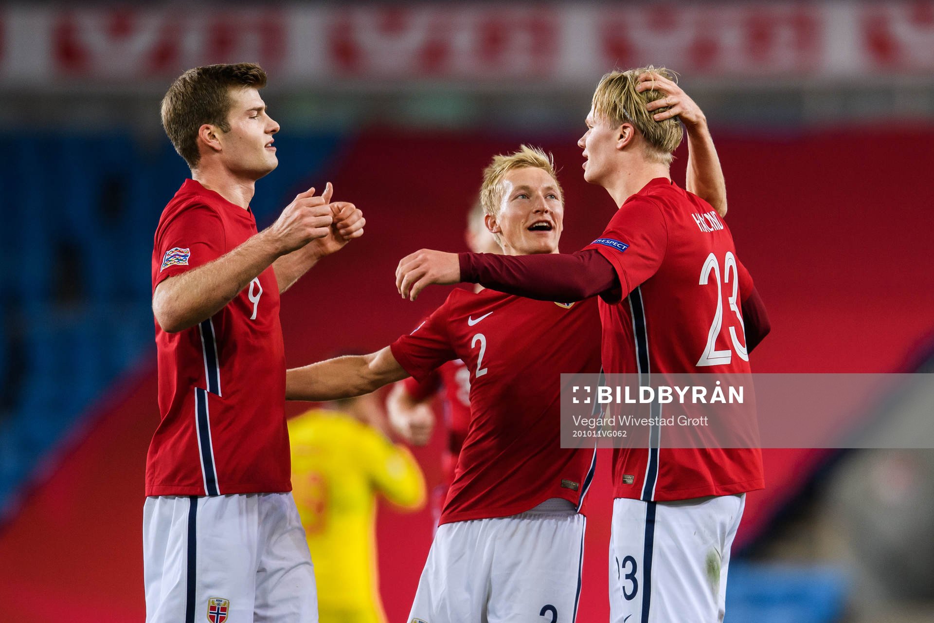 Erling Braut Haaland of Norway celebrate with teammates