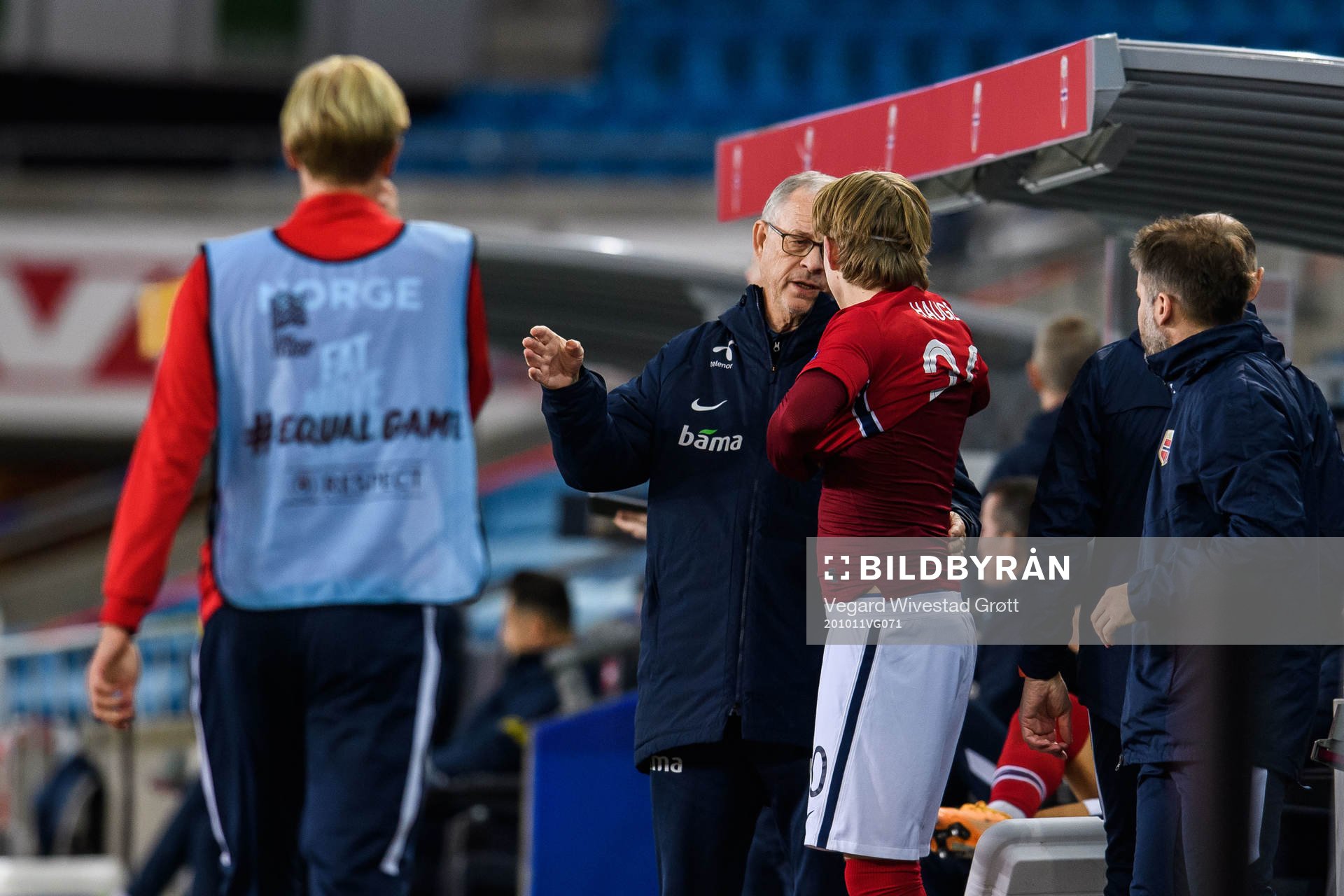 Lars Lagerbäck, head coach of Norway, and Jens Petter Hauge