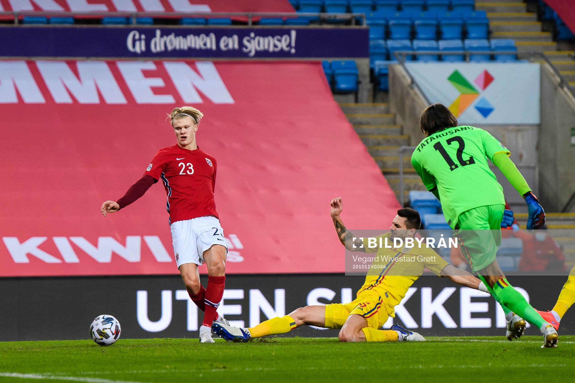 Erling Braut Haaland of Norway scores the 3-0 goal
