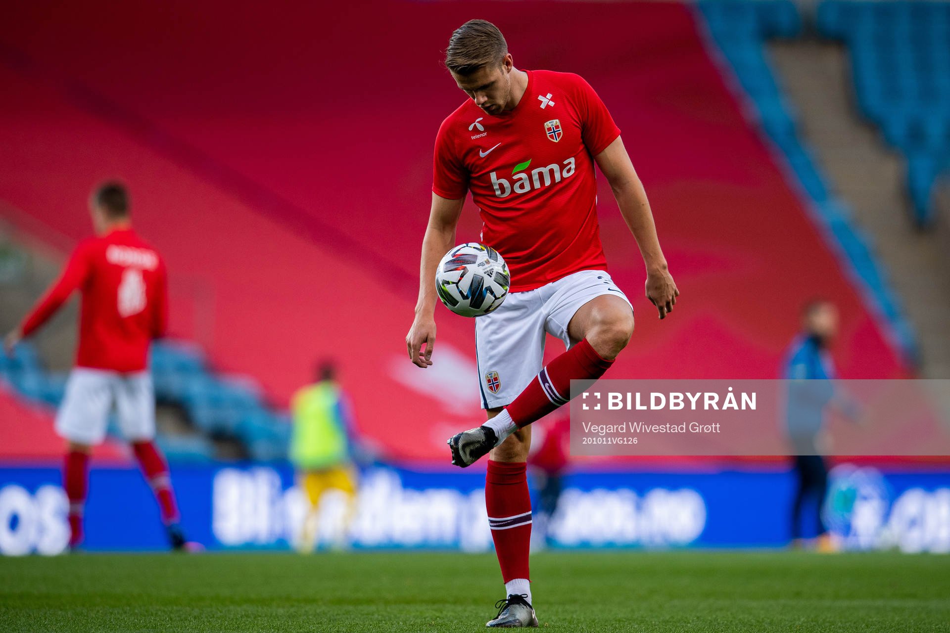 Kristoffer Ajer of Norway warms up