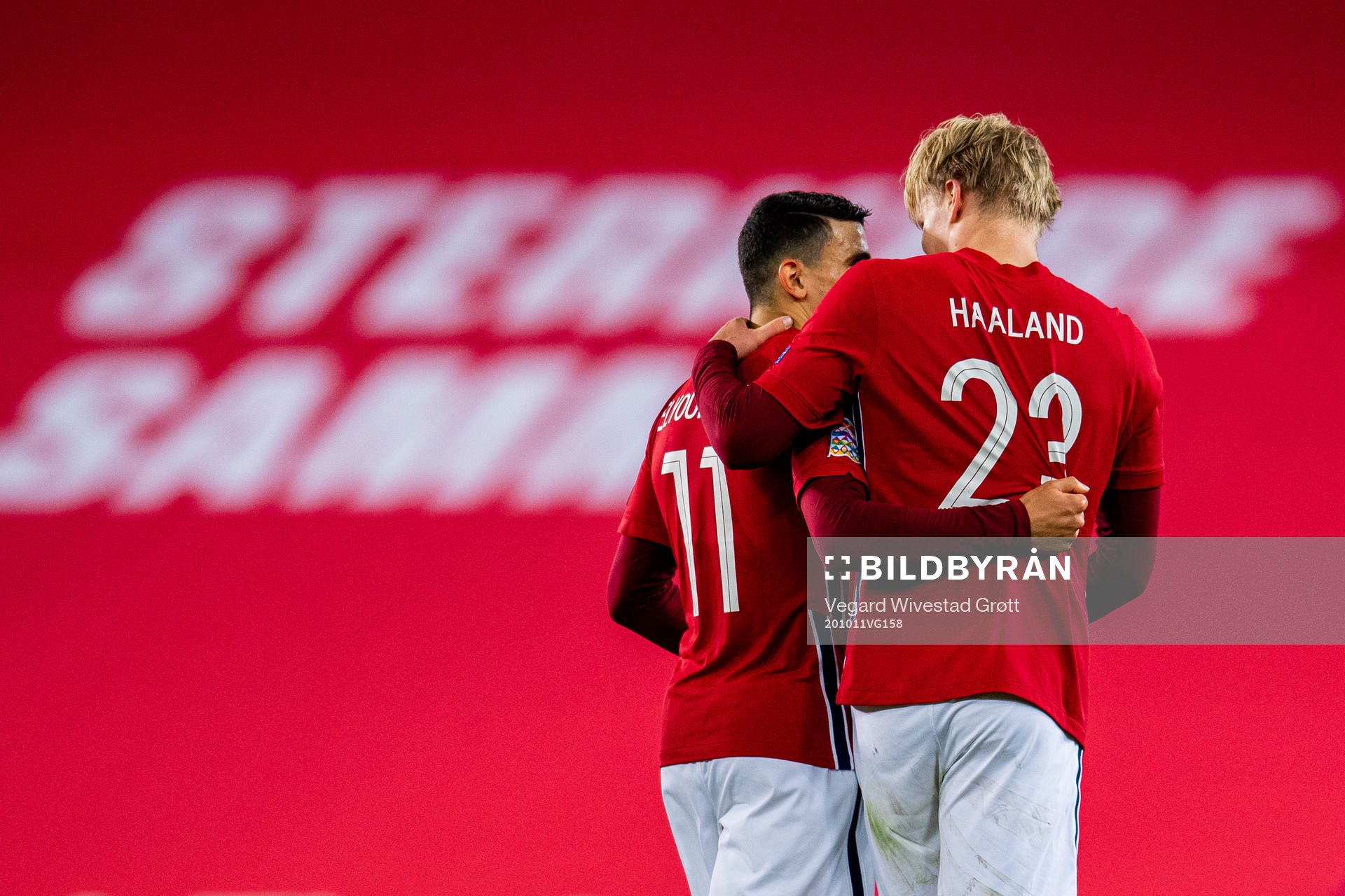 Erling Braut Haaland of Norway celebrates with teammate