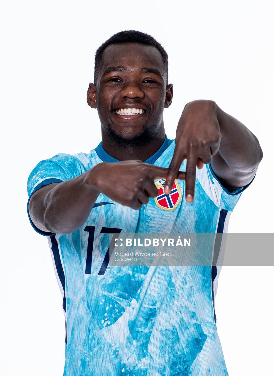 Joshua Kitolano of the Norwegian national under-21 football team poses for a portrait on October 12, 2020 in Drammen.