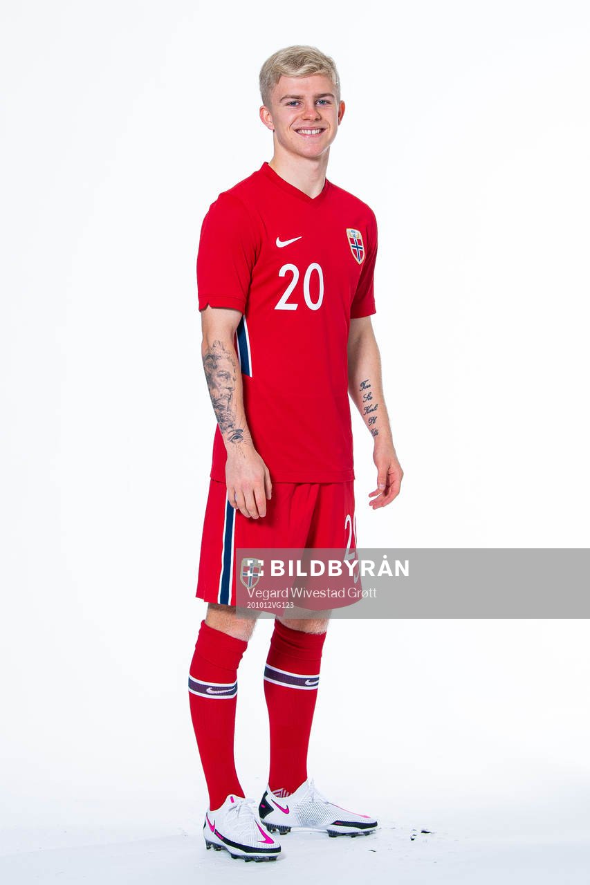 Edvard Sandvik Tagseth of the Norwegian national under-21 football team poses for a portrait on October 12, 2020 in Drammen.