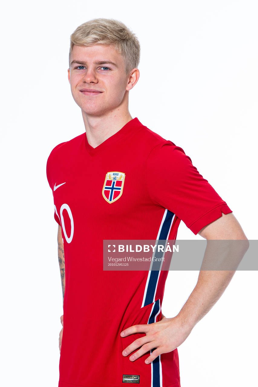Edvard Sandvik Tagseth of the Norwegian national under-21 football team poses for a portrait on October 12, 2020 in Drammen.