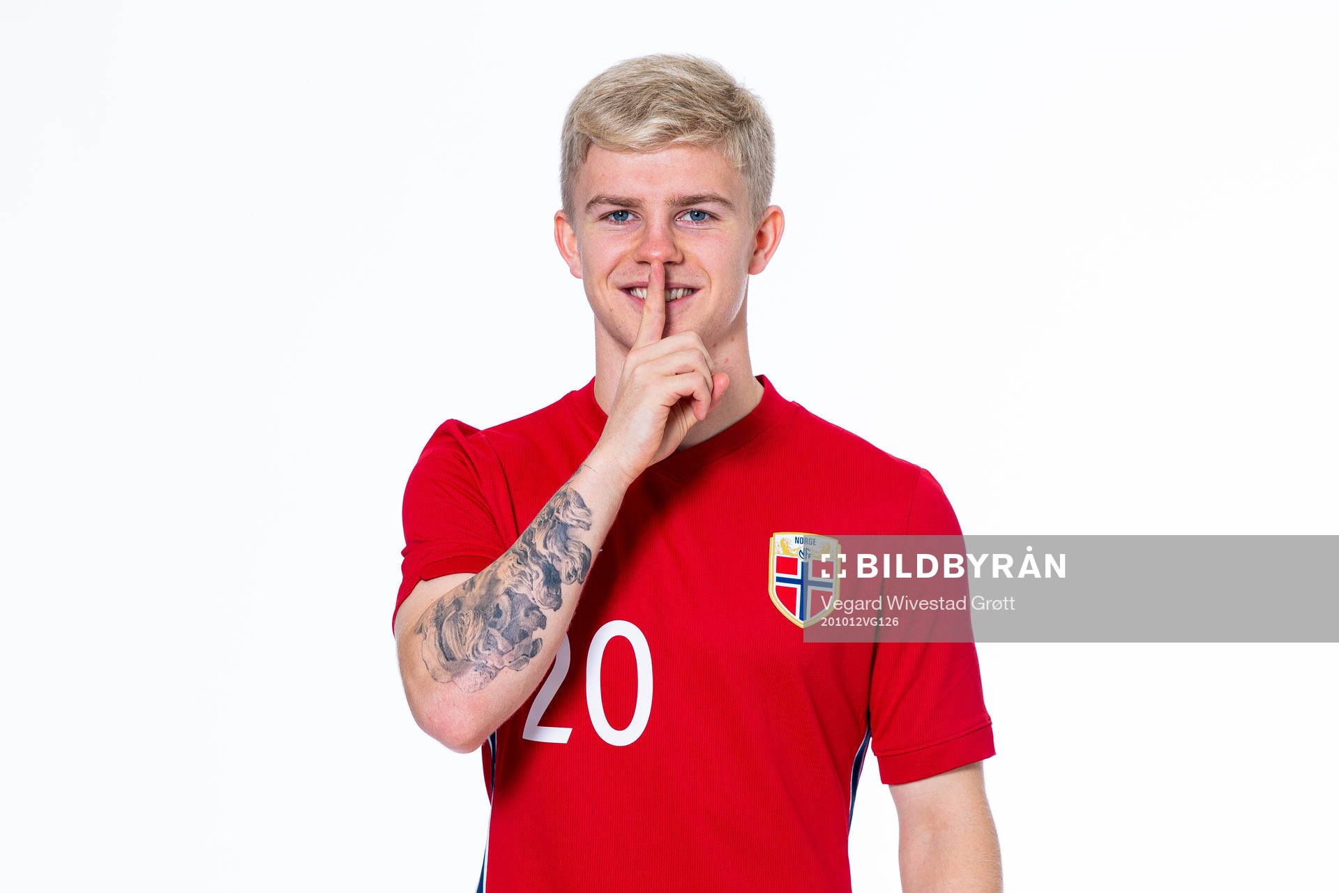 Edvard Sandvik Tagseth of the Norwegian national under-21 football team poses for a portrait on October 12, 2020 in Drammen.