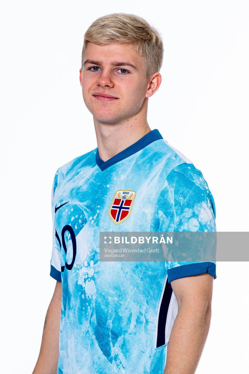 Edvard Sandvik Tagseth of the Norwegian national under-21 football team poses for a portrait on October 12, 2020 in Drammen.