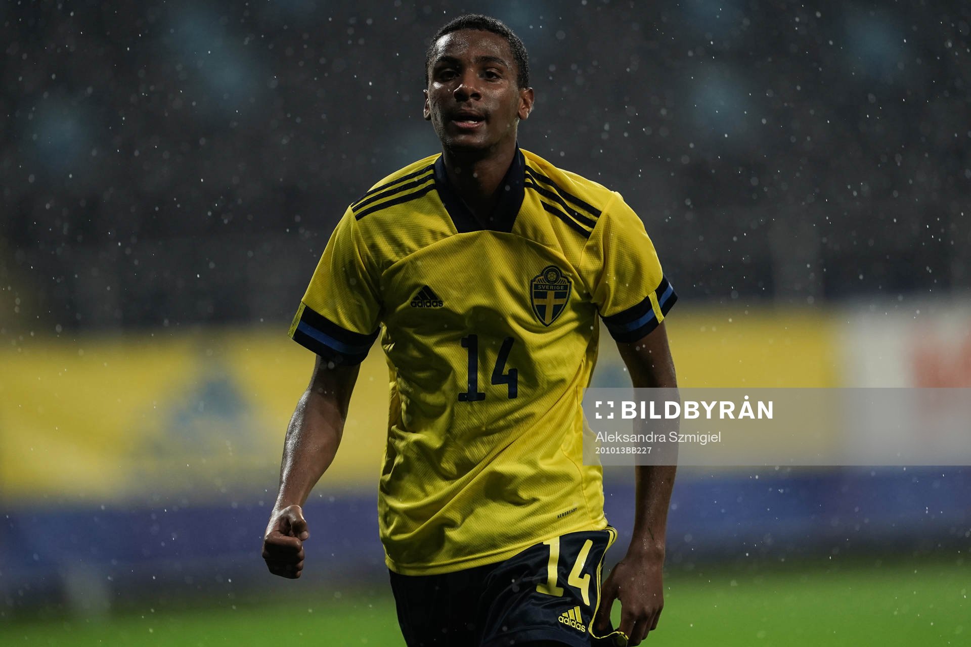 Paulos Abraham of Sweden celebrates the 9-0 goal