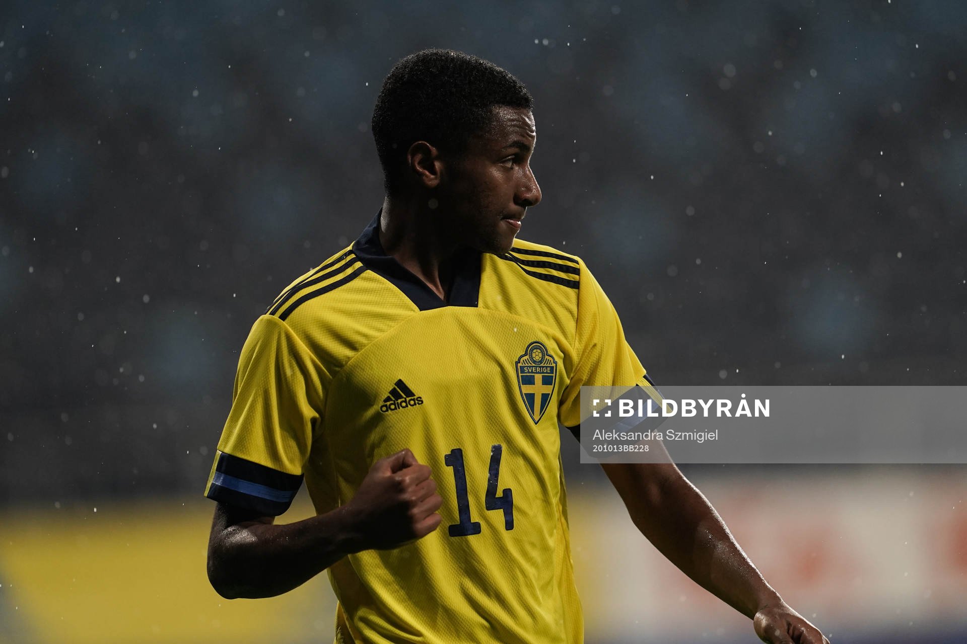 Paulos Abraham of Sweden celebrates the 9-0 goal