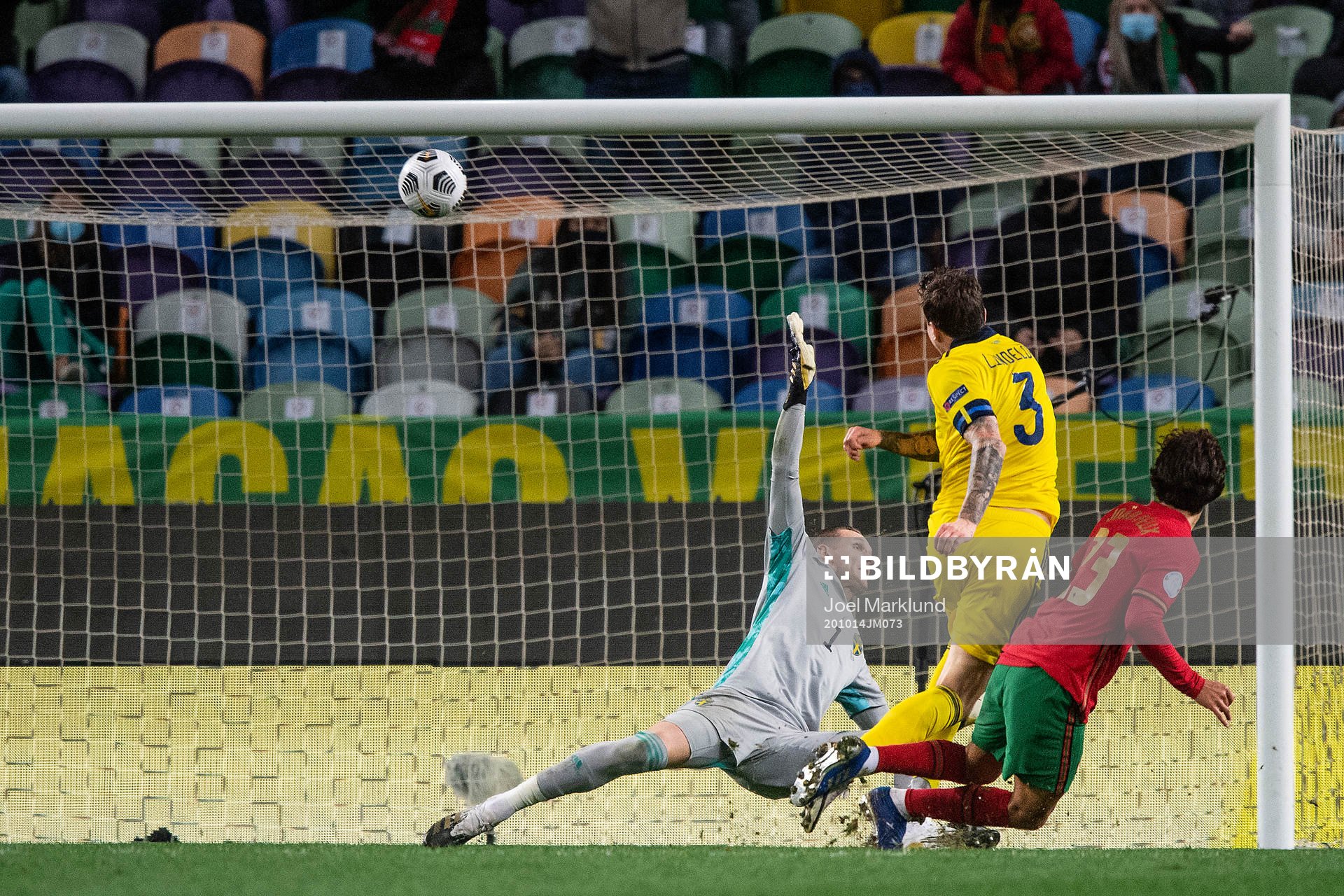 goalkeeper Robin Olsen and Victor Nilsson Lindelöf against