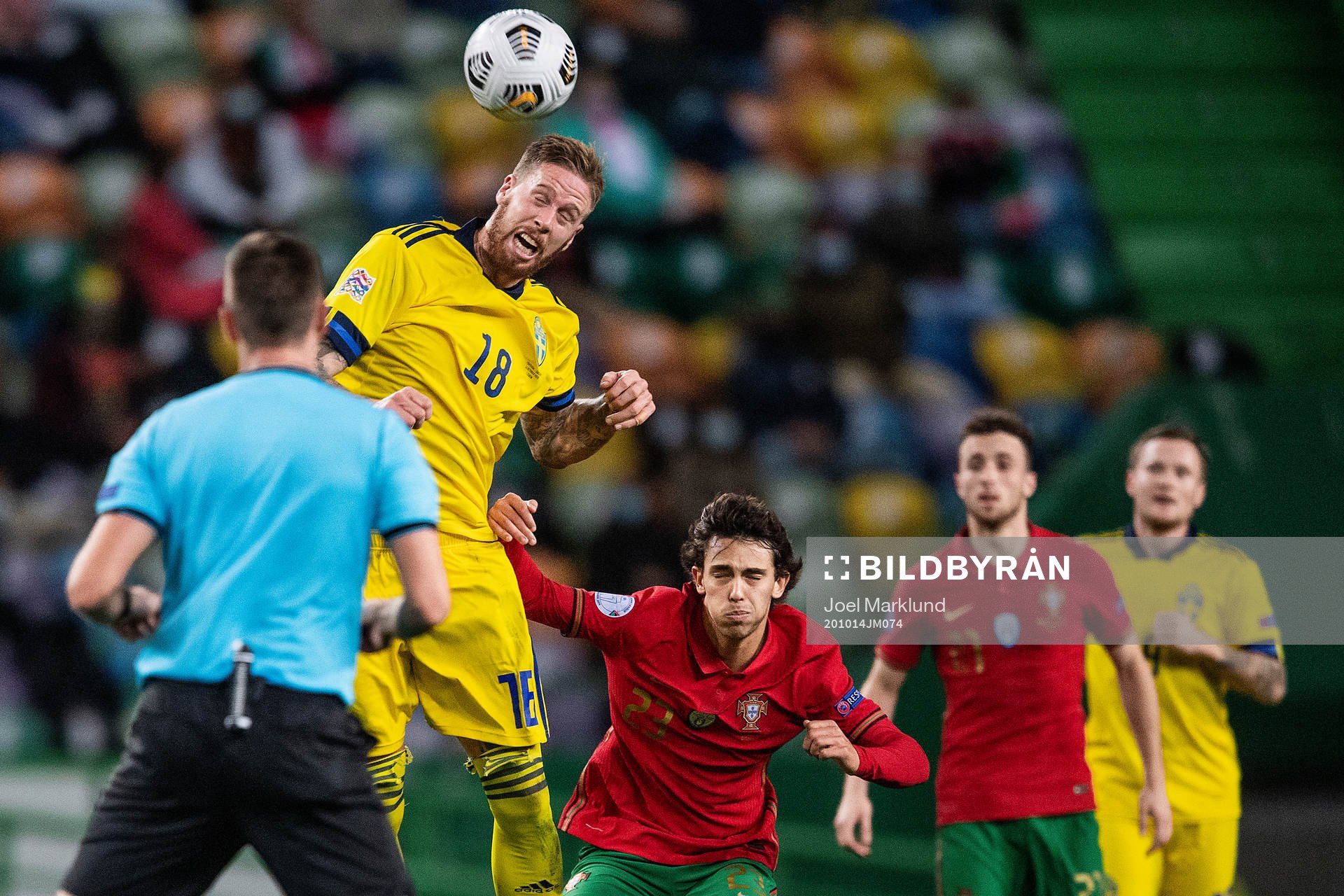Pontus Jansson of Sweden and Joao Felix of Portugal