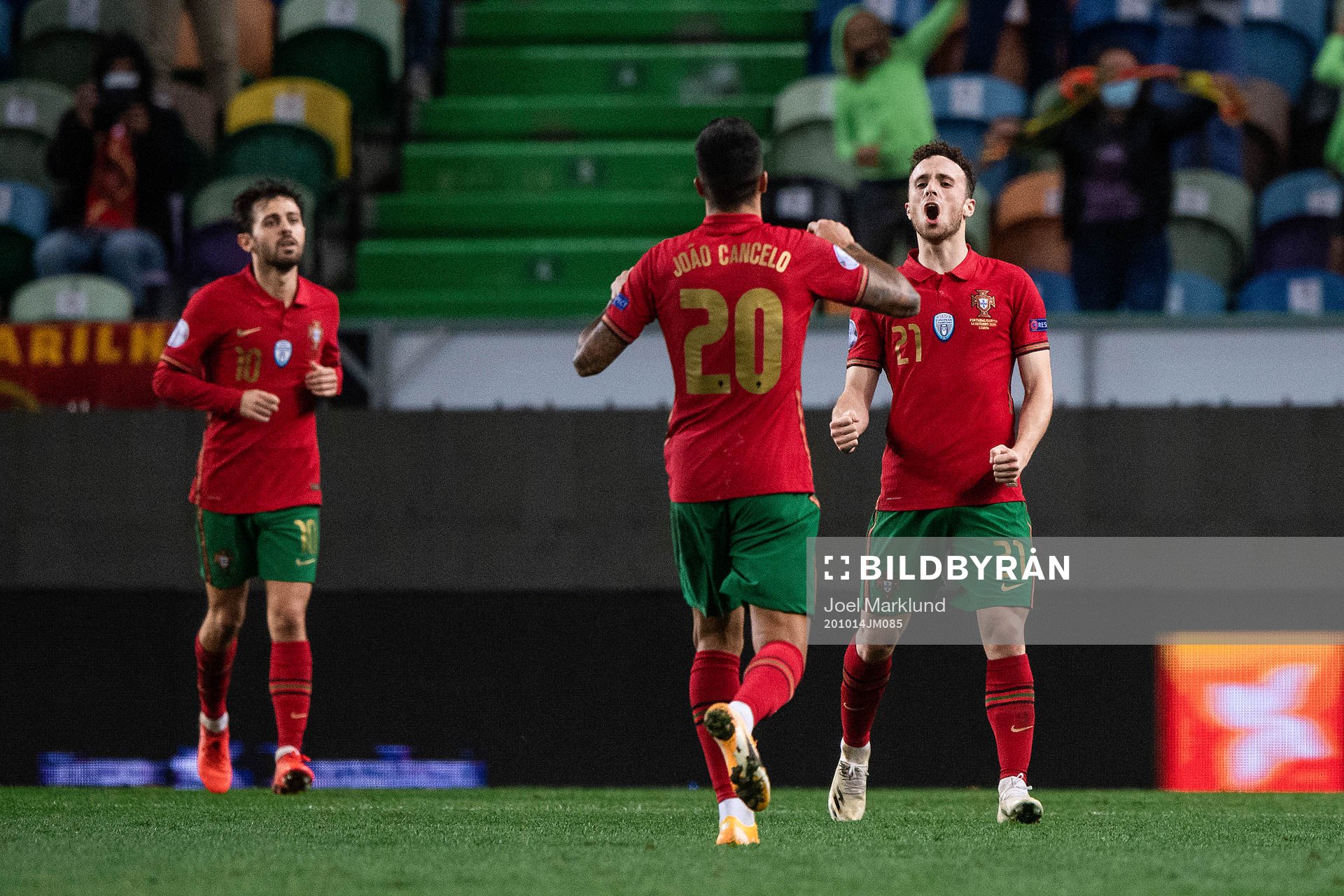 Diogo Jota of Portugal celebrates after 3-0 during the Nations League football match between Portugal and Sweden on October 14, 2020 in Lisbon.