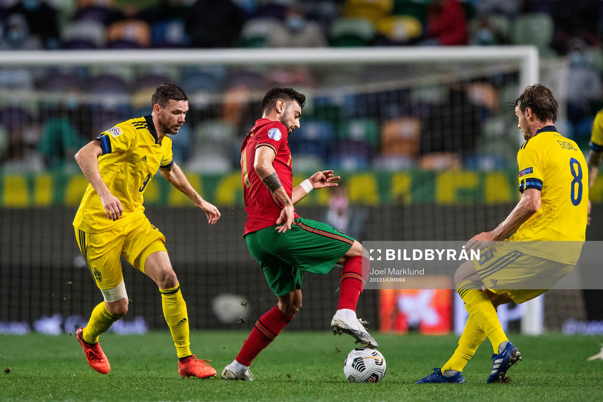 Bruno Fernandes of Portugal against Marcus Berg and Albin