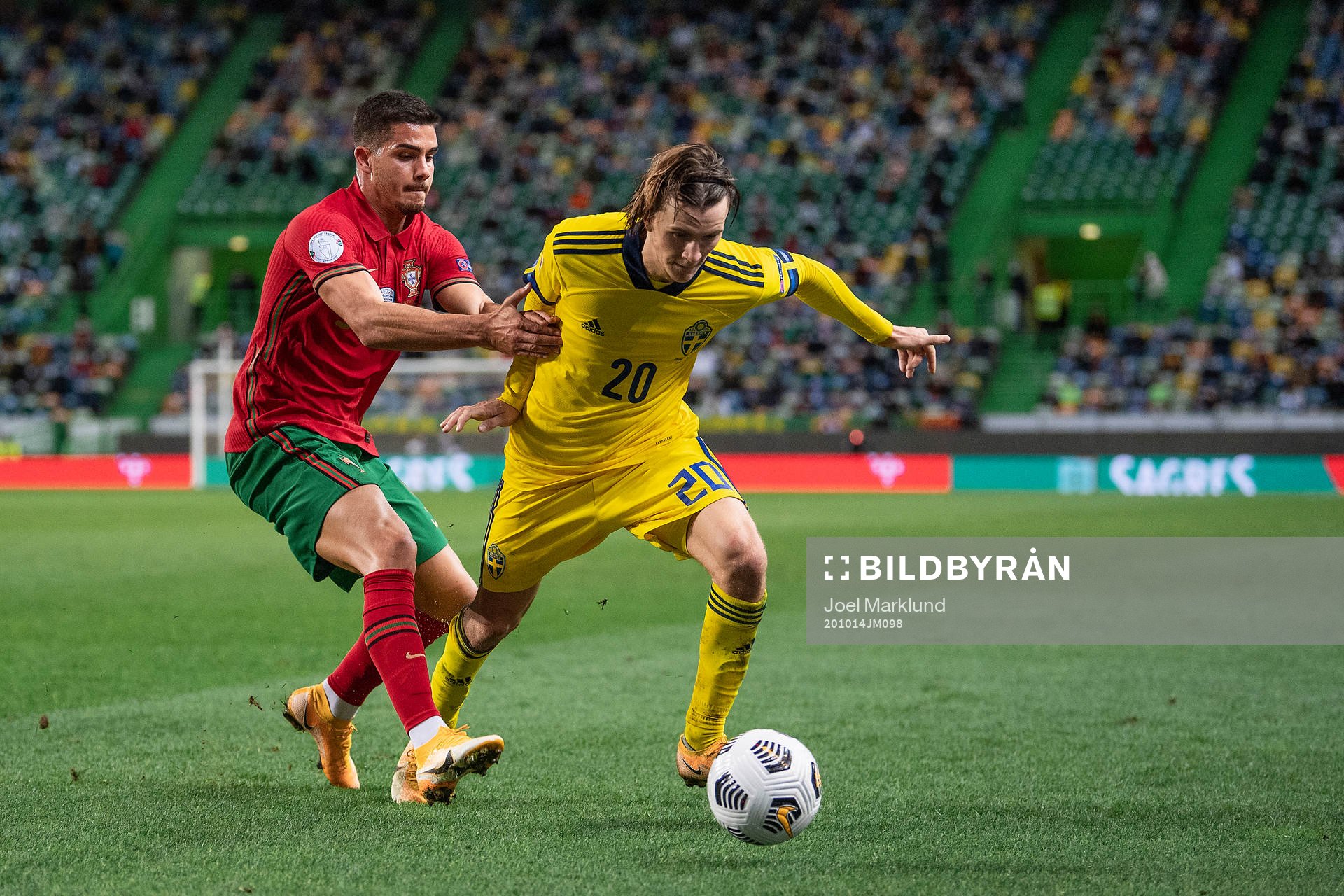 André Silva of Portugal and Kristoffer Olsson of Sweden