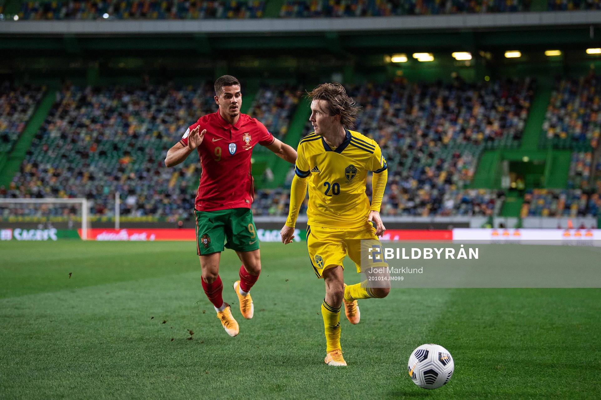 André Silva of Portugal and Kristoffer Olsson of Sweden
