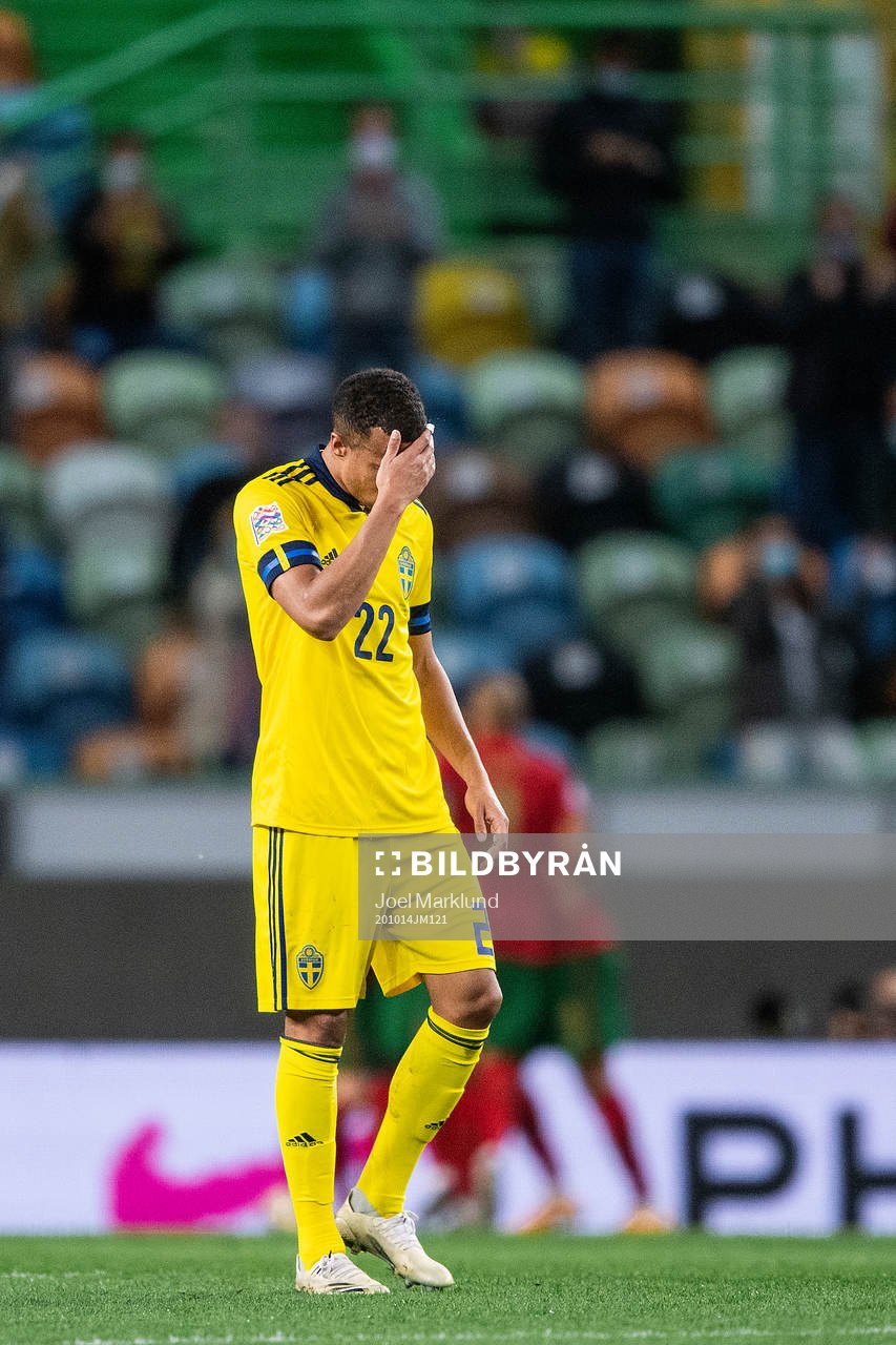Robin Quaison  of Sweden looks dejected