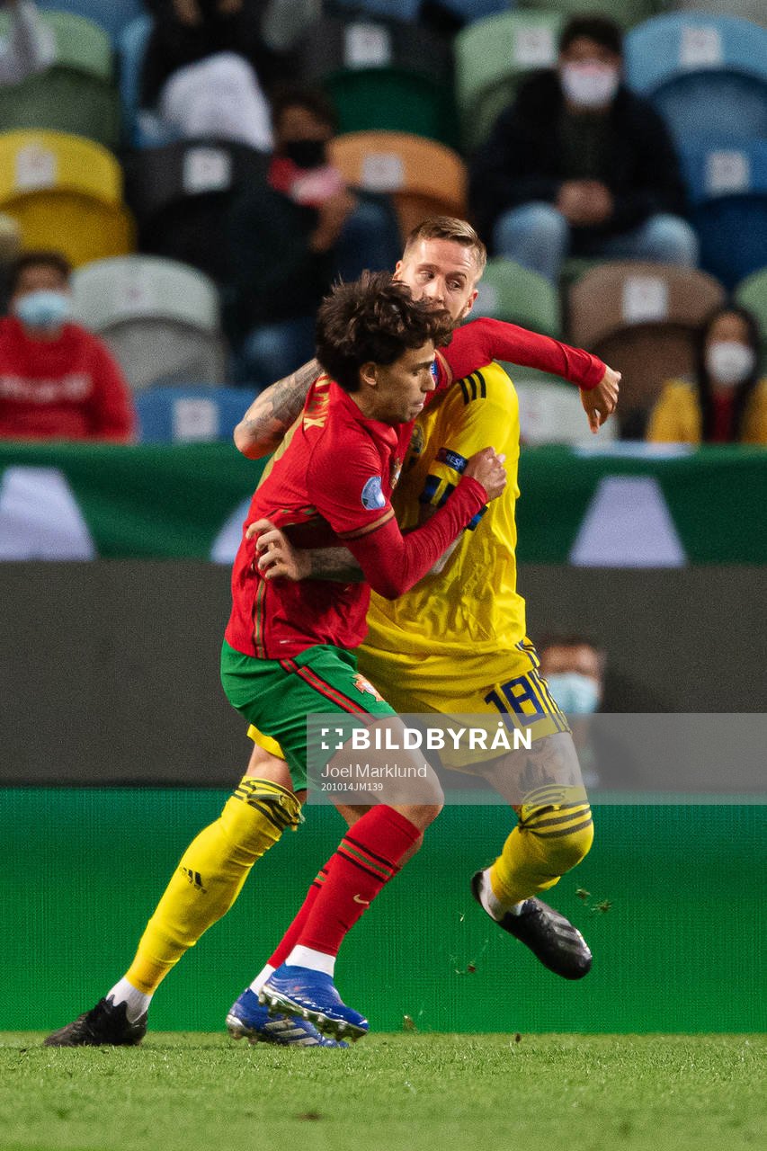 Joao Felix of Portugal and Pontus Jansson of Sweden