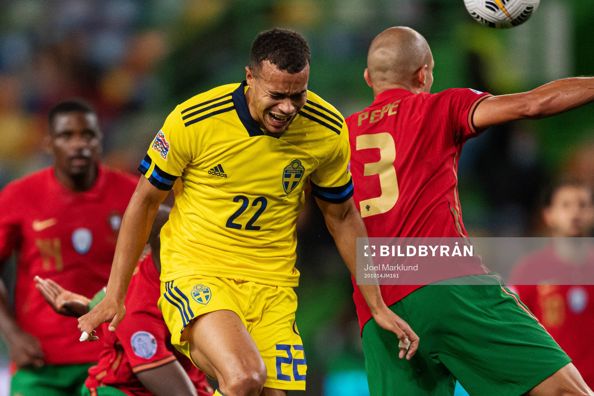 Robin Quaison of Sweden and Pepe of Portugal