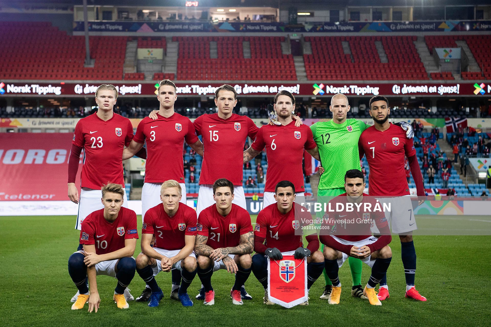Norway's starting eleven pose for a team photo ahead the