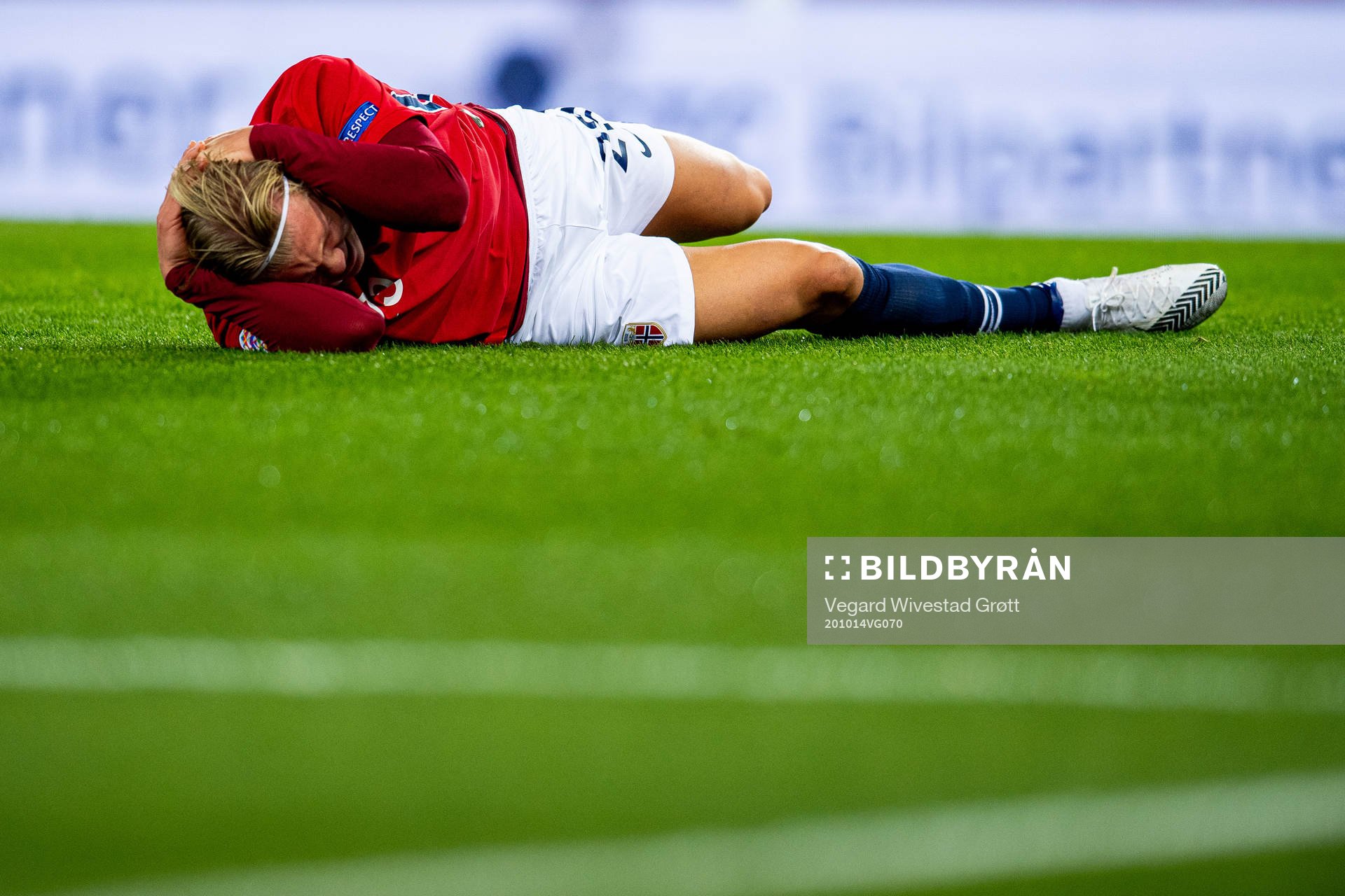 Erling Braut Haaland of Norway in pain