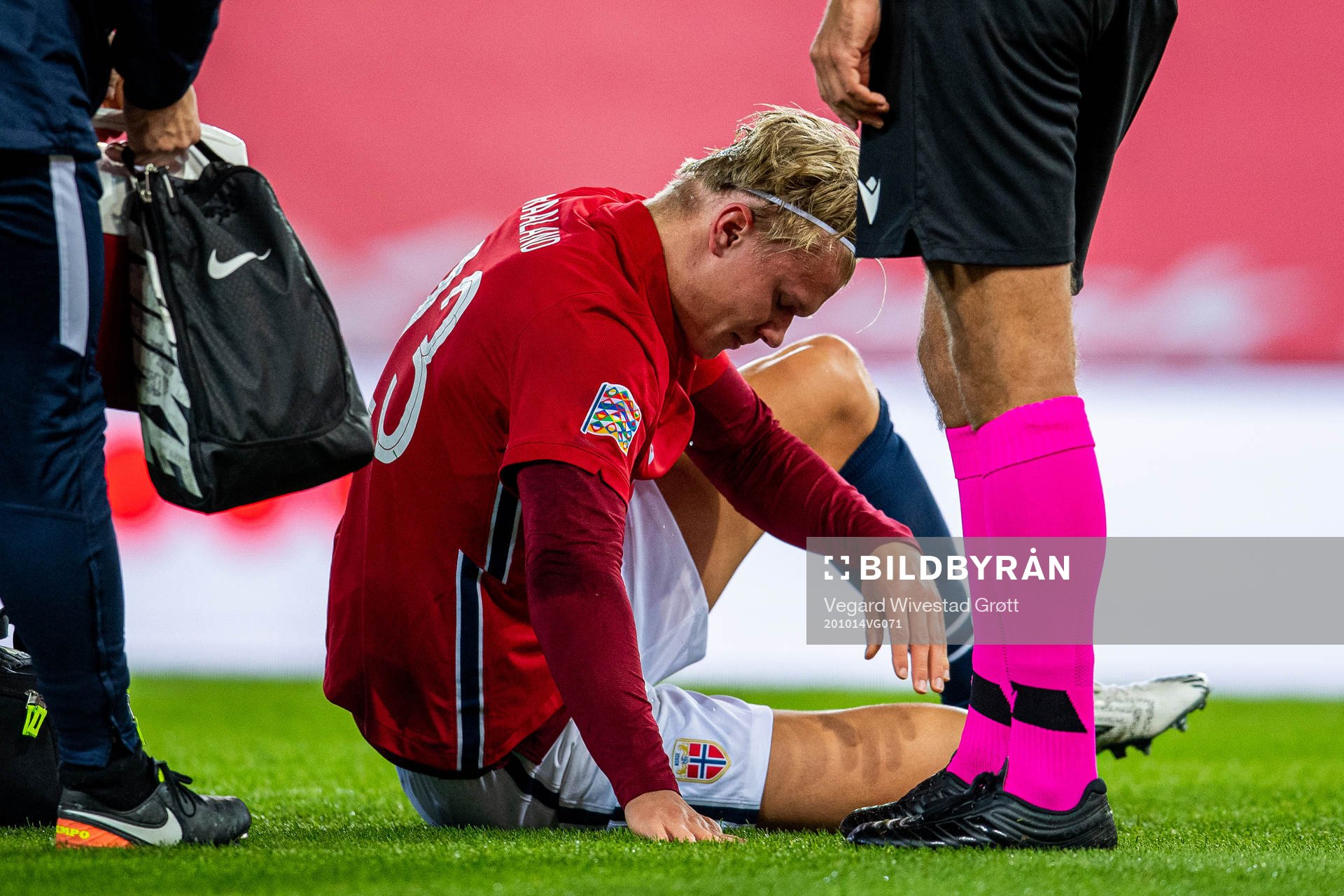 Erling Braut Haaland of Norway in pain