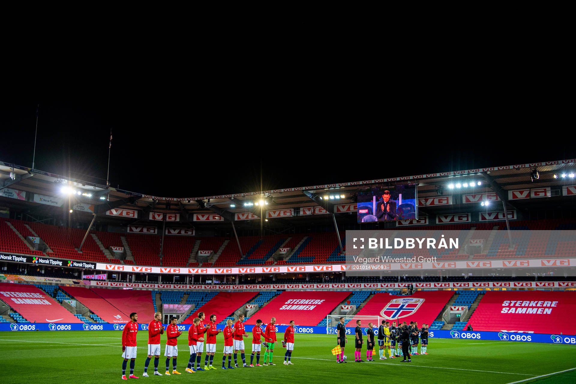 General view of Ullevaal Stadion as both teams line up
