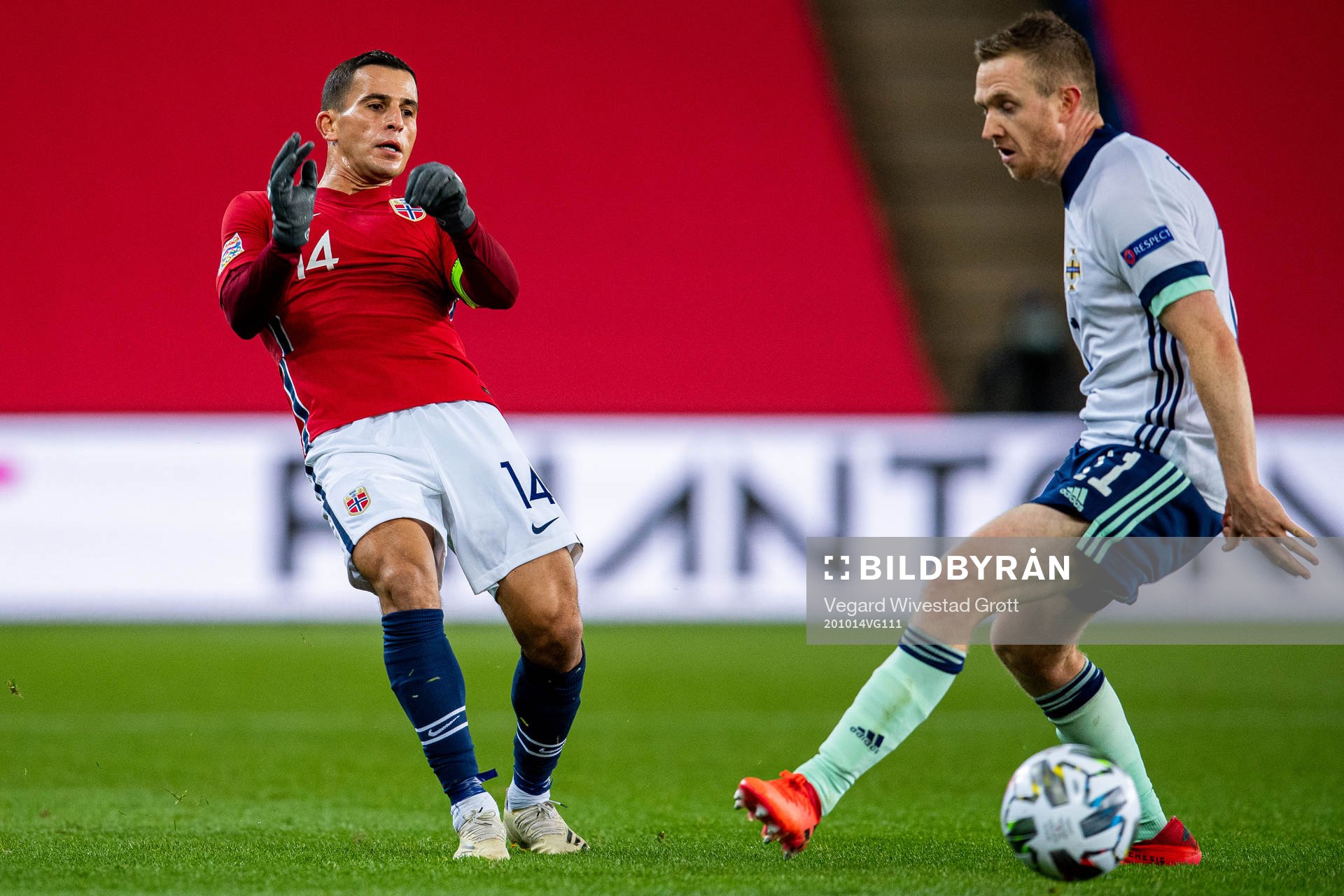 Omar Elabdellaoui of Norway and Shane Ferguson of Northern