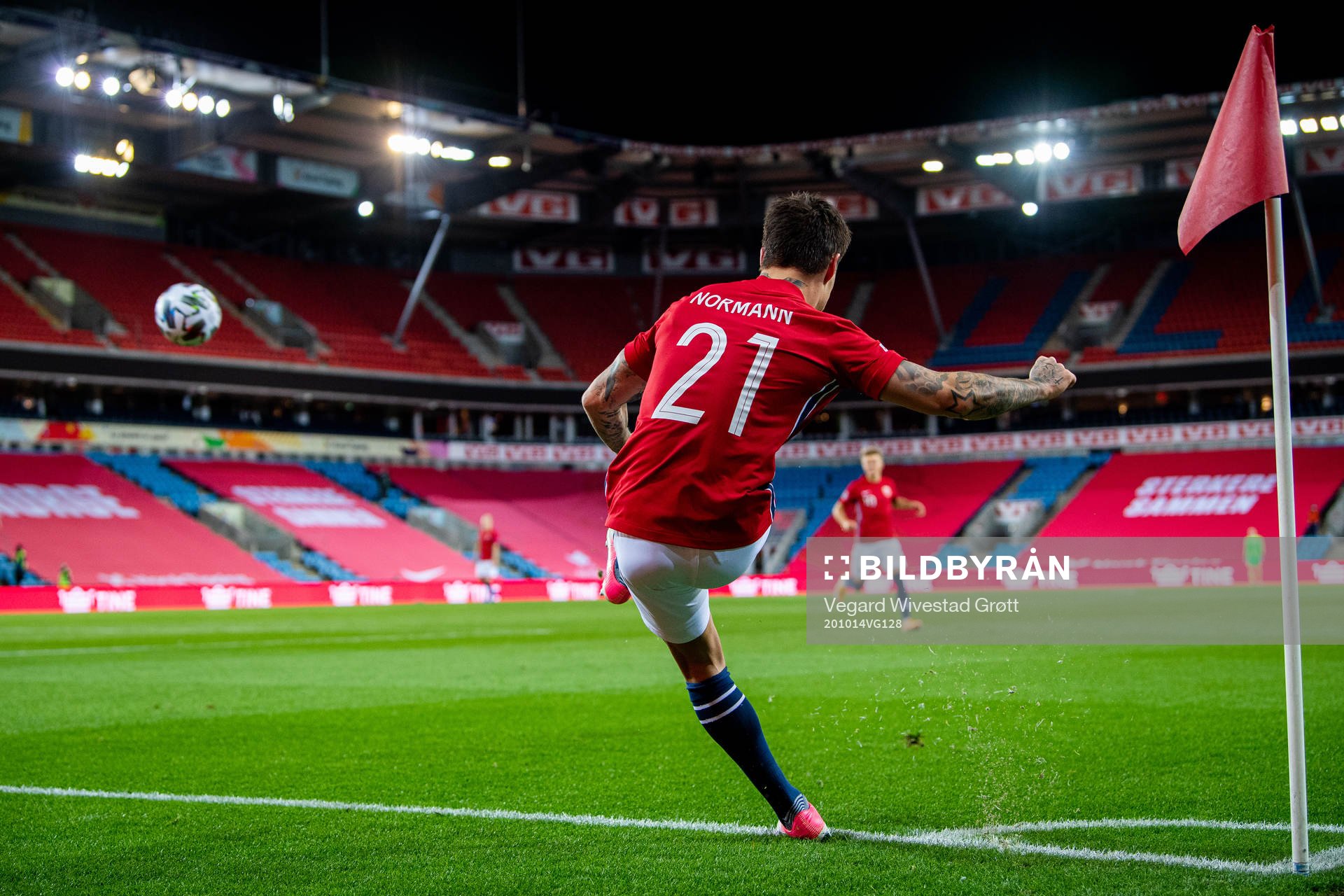 Mathias Normann of Norway takes a corner kick