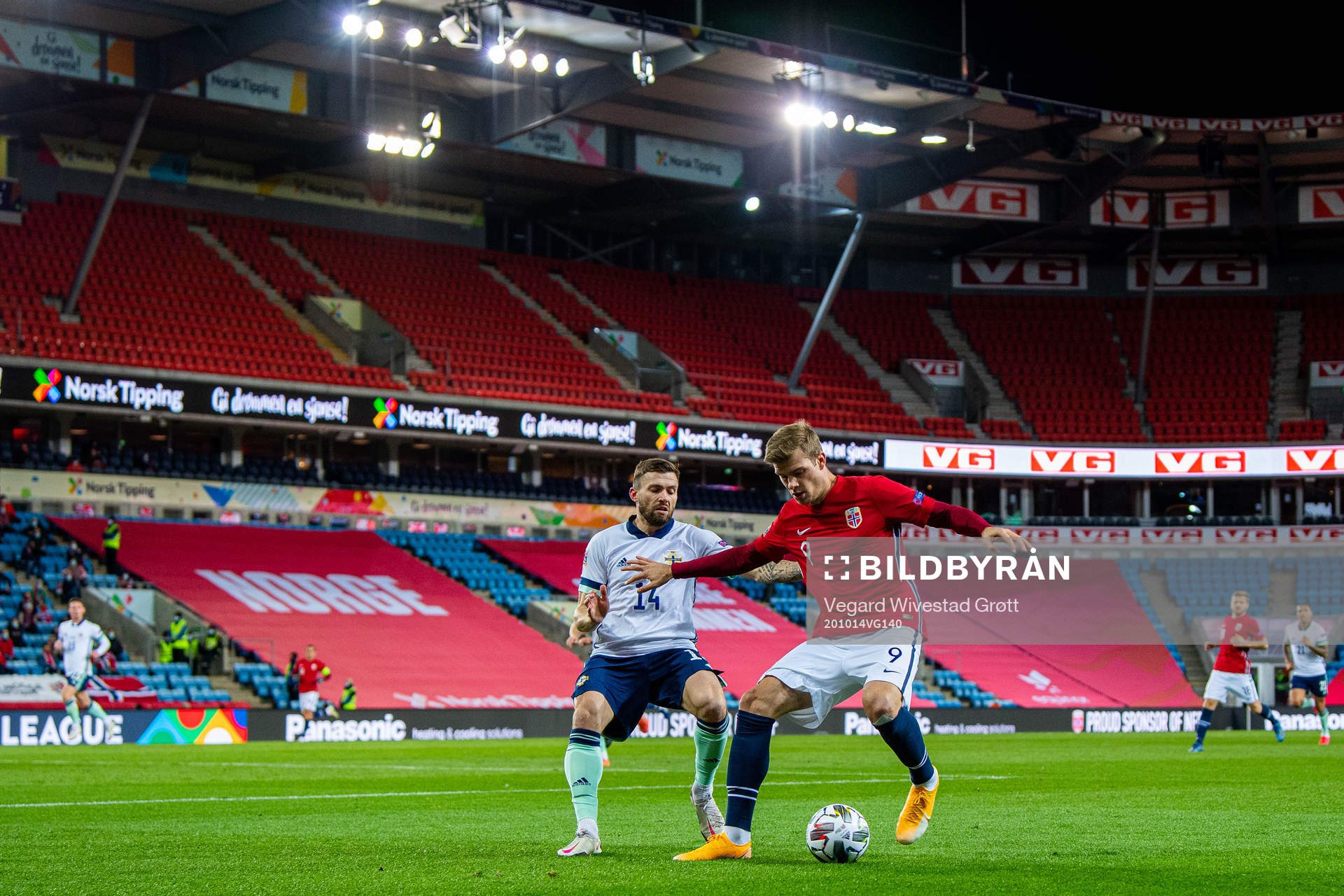 Stuart Dallas of Northern Ireland and Alexander Sørloth of