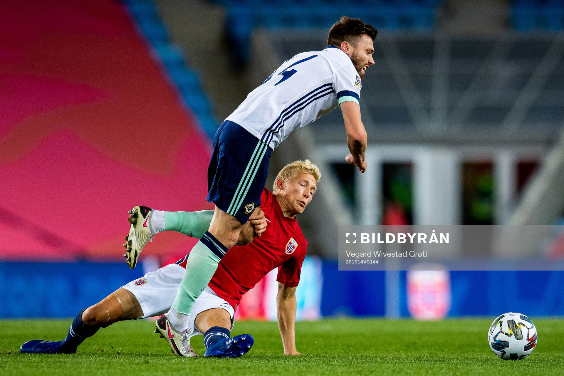 Stuart Dallas of Northern Ireland and Birger Meling of