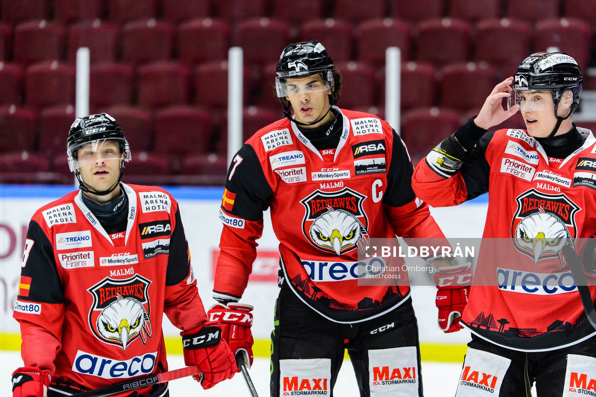 Malmö Redhawks Johan Olofsson, Oliver Lauridsen och