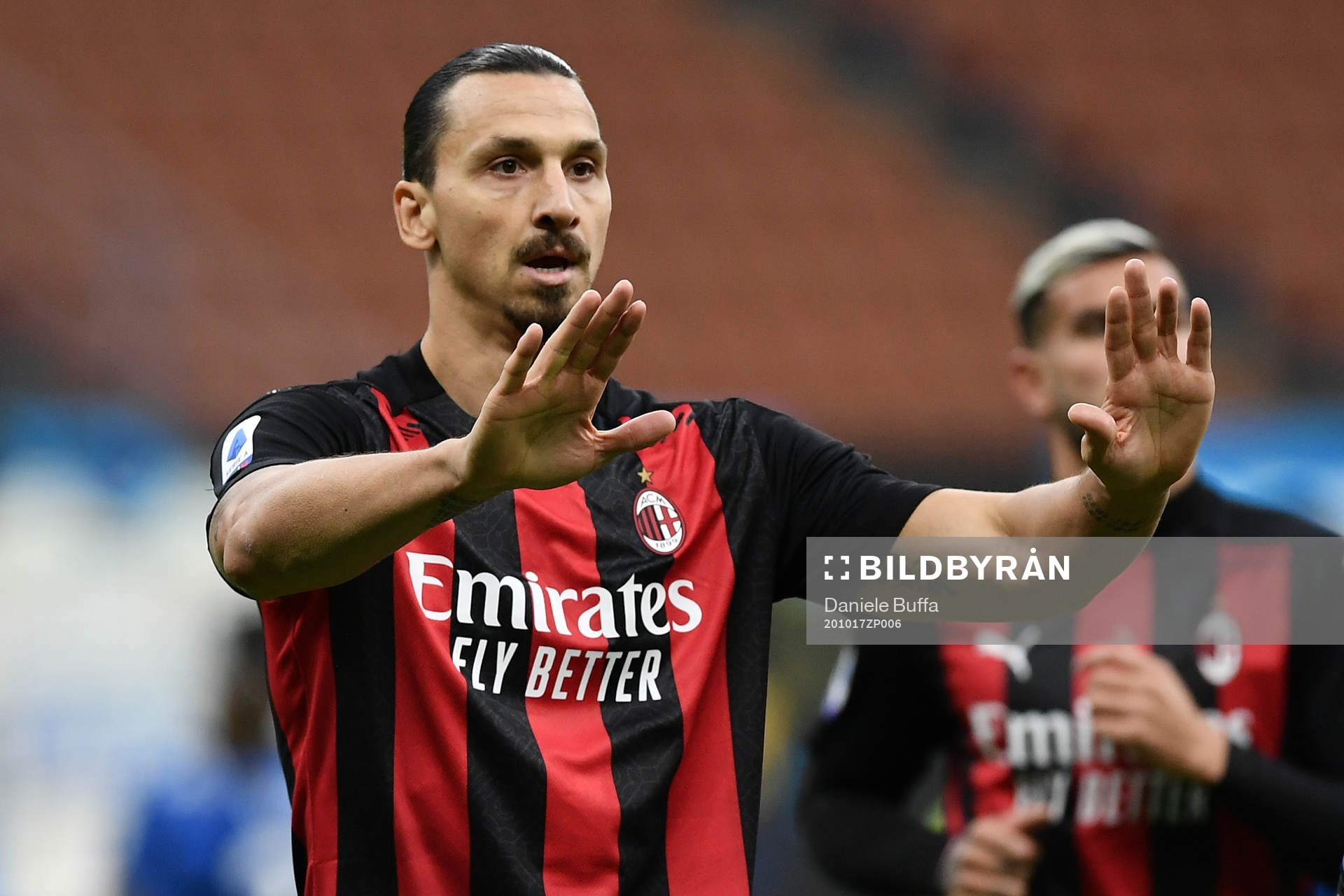 Zlatan Ibrahimovic of Milan celebrates scoring his second