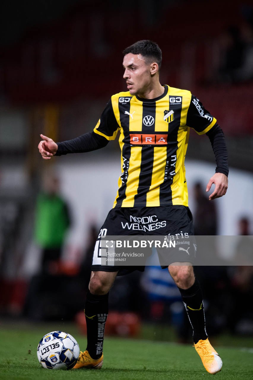Häckens Ali Youssef under fotbollsmatchen i Allsvenskan mellan Helsingborg och Häcken den 19 oktober 2020 i Helsingborg.