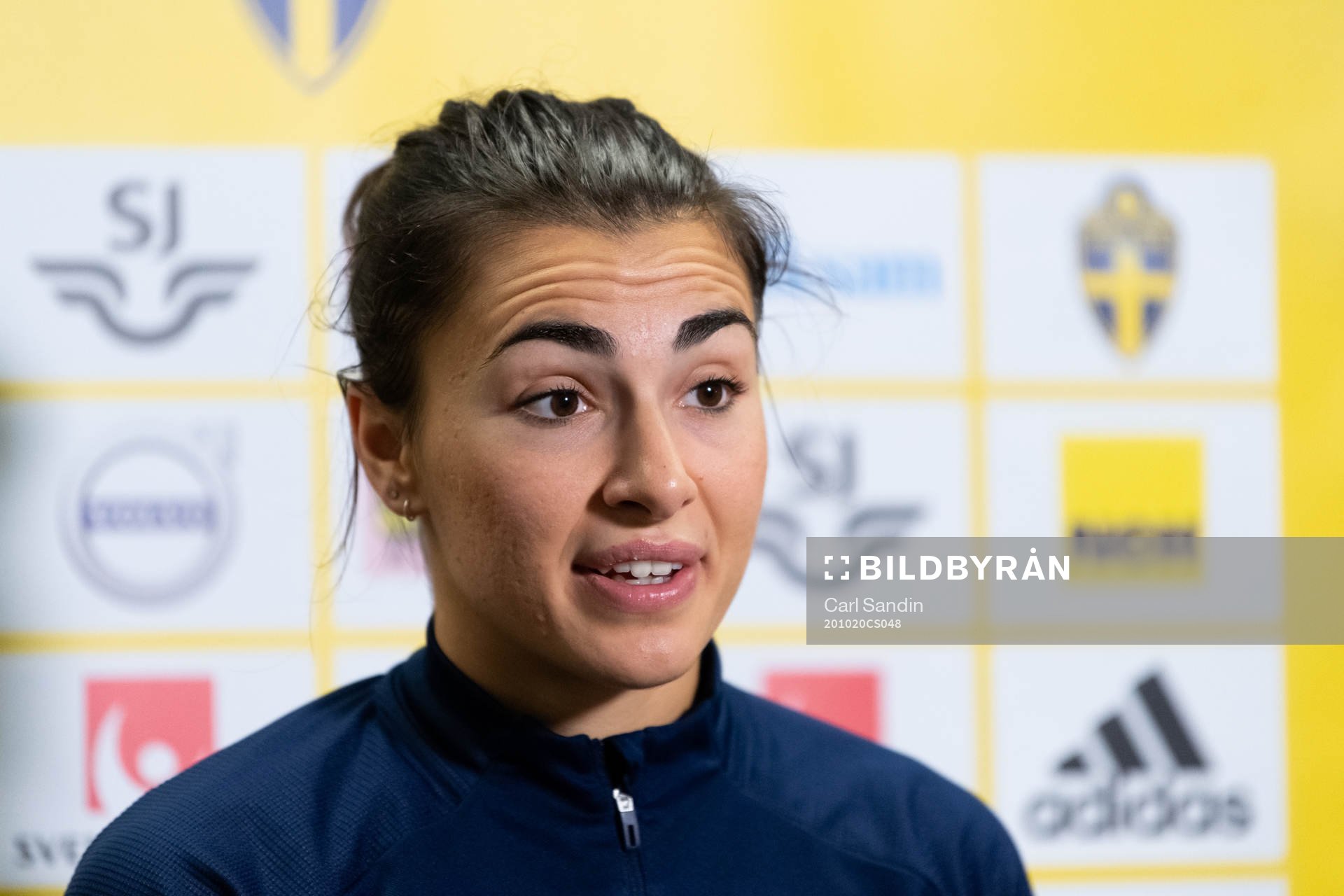 Goalkeeper Zecira Musovic is being interviewed