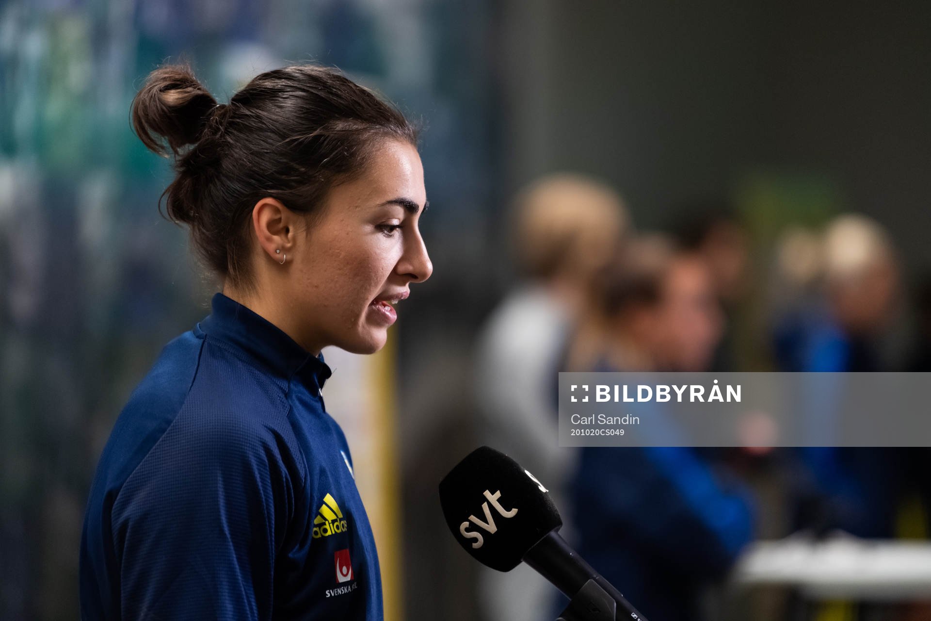 Goalkeeper Zecira Musovic is being interviewed