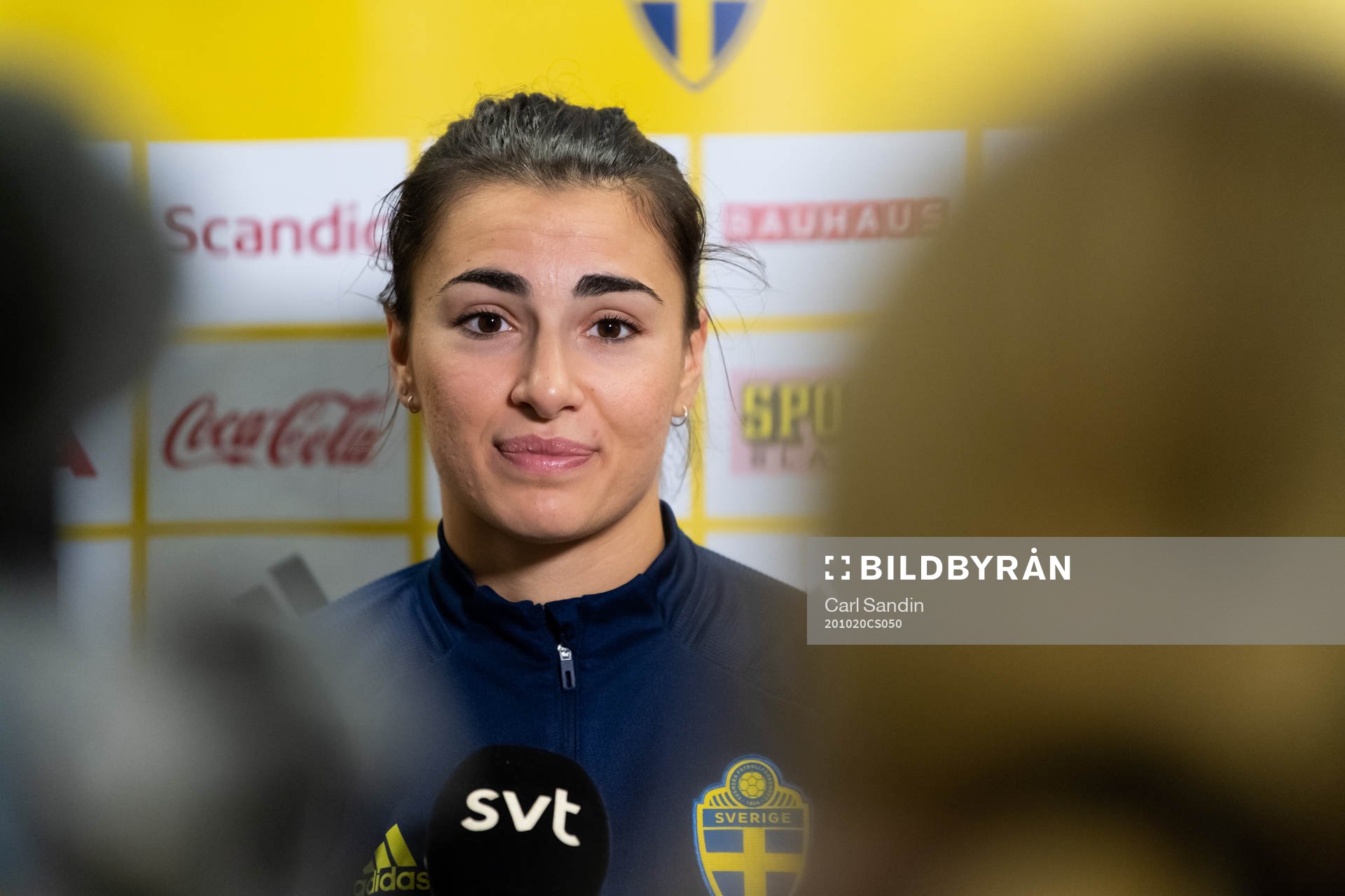 Goalkeeper Zecira Musovic is being interviewed