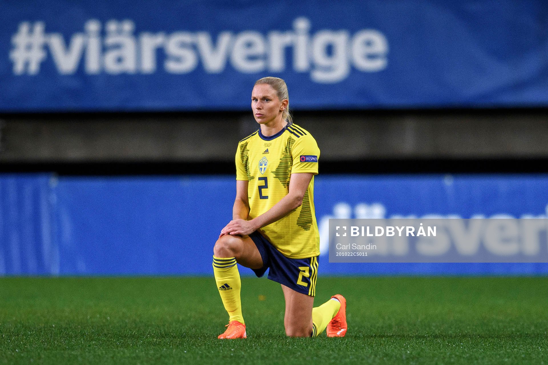 Jonna Andersson of Sweden kneels in support of the Black