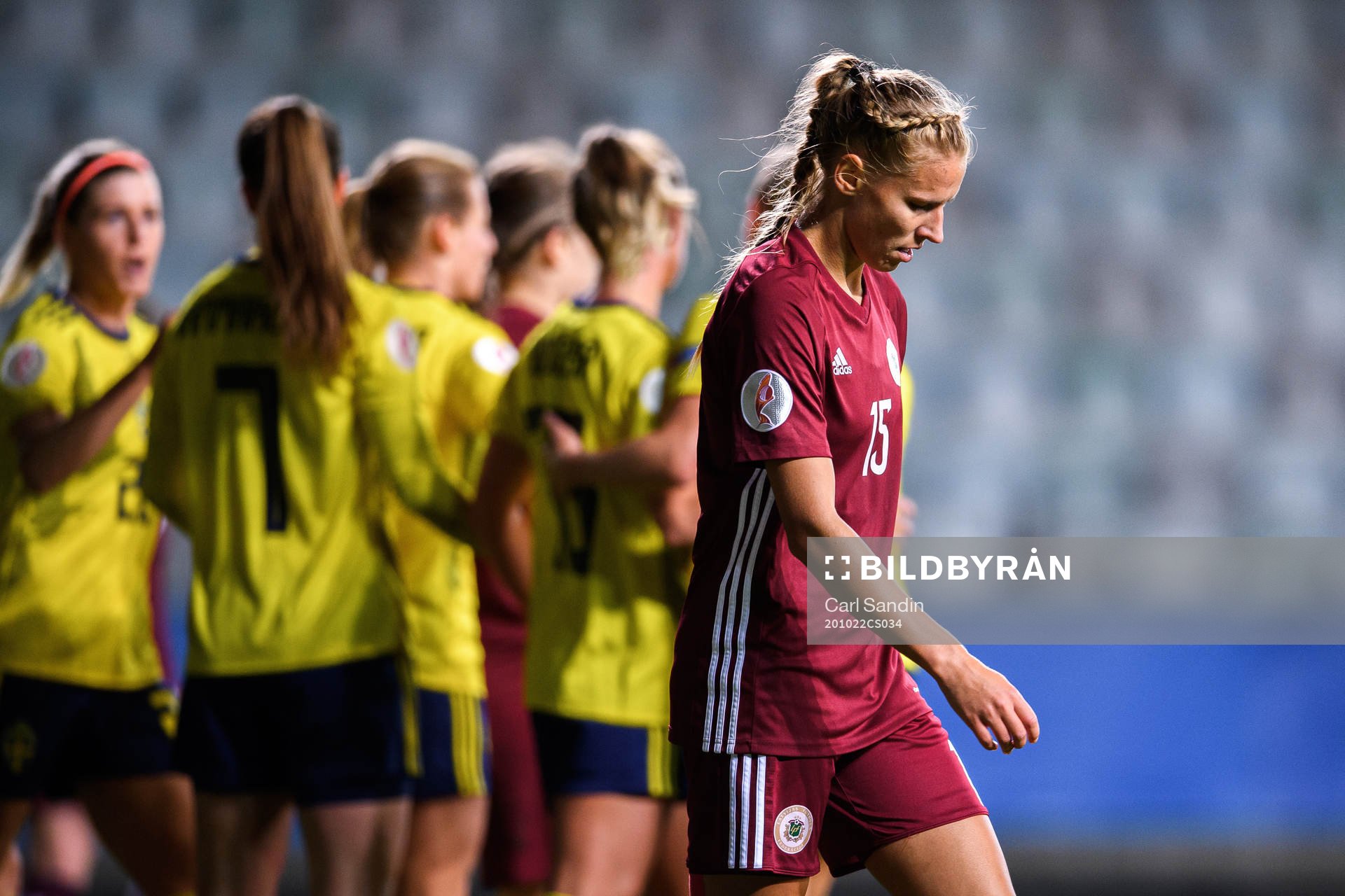 Ligita Tumane of Latvia looks dejected