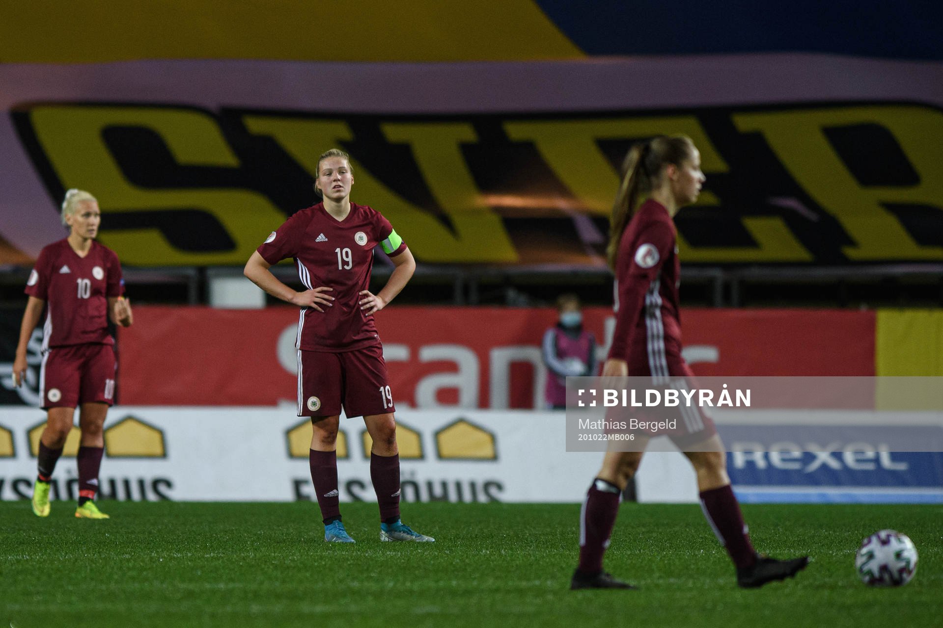 Karlina Miksone of Latvia looks dejected
