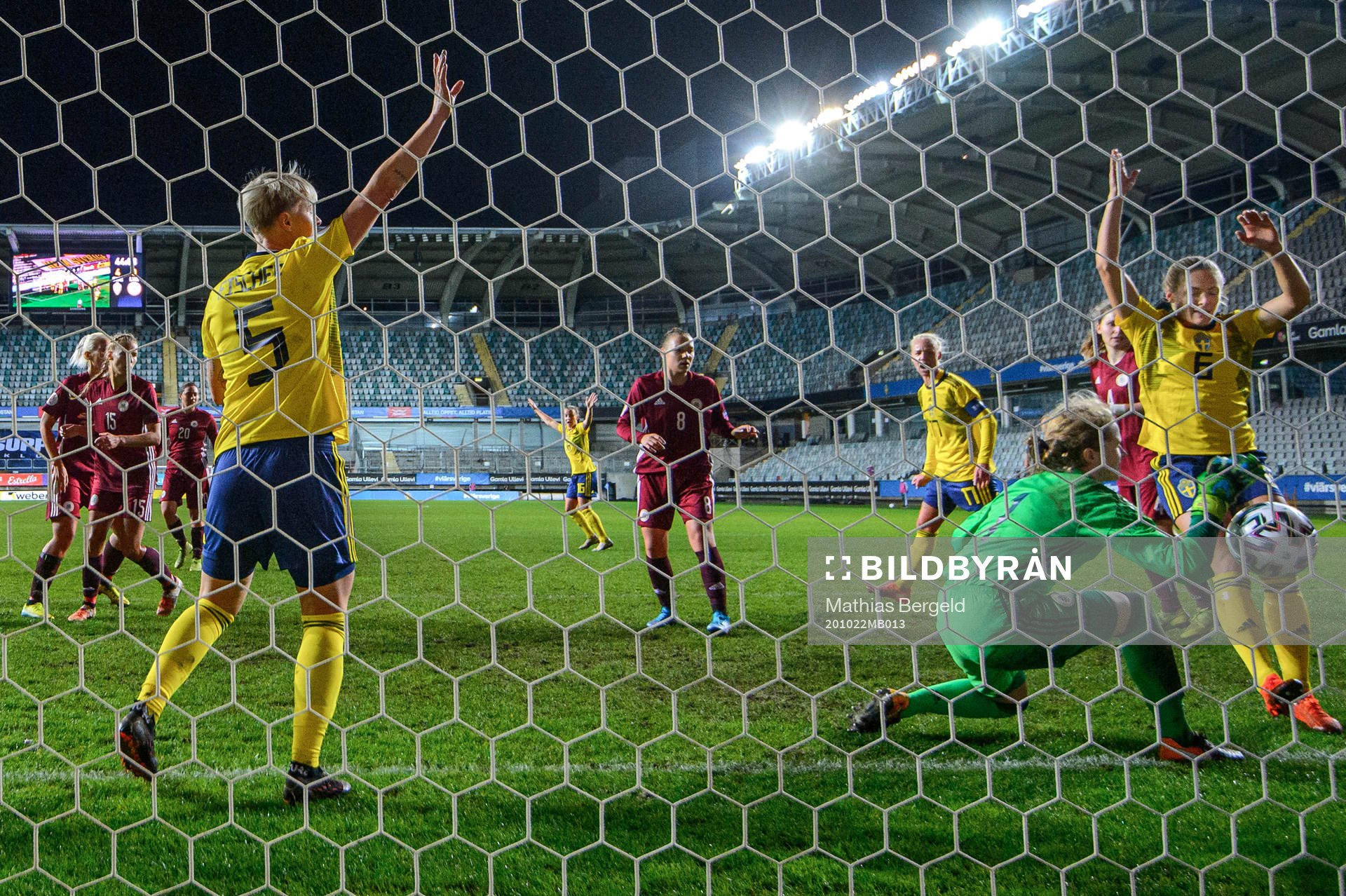 Nilla Fischer of Sweden celebrates the 5-0 goal by Pauline