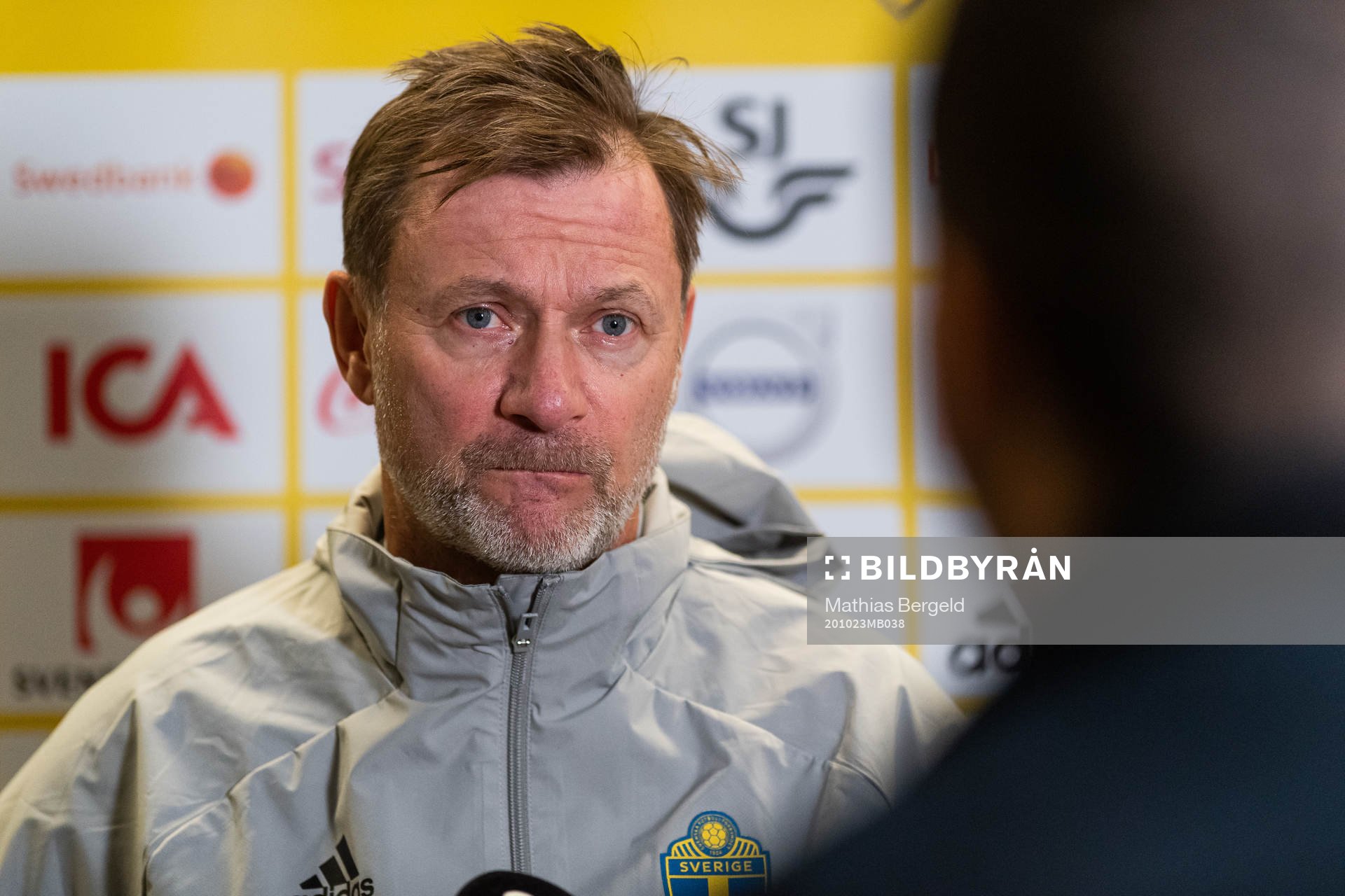 Peter Gerhardsson, head coach, is interviewed