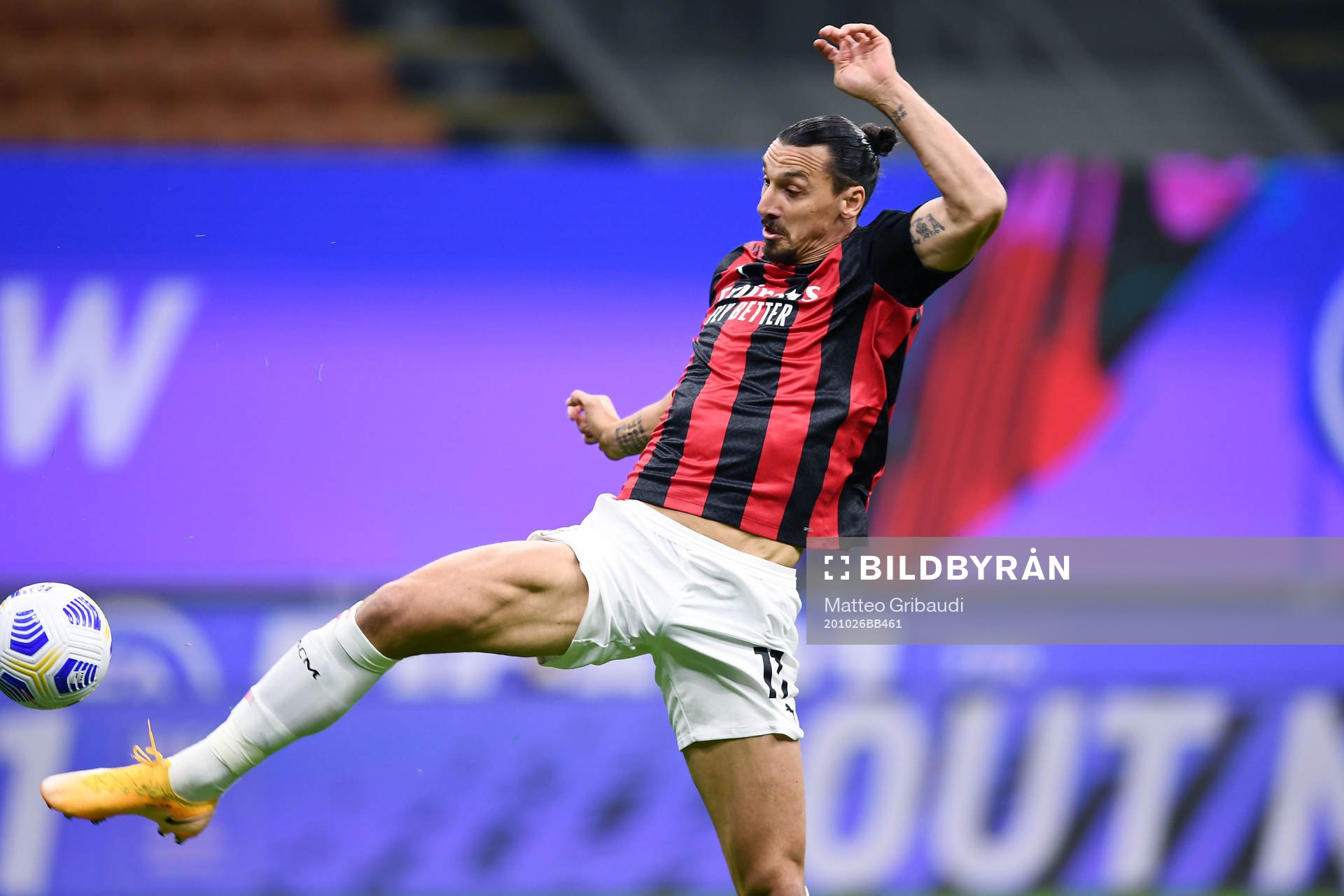 Zlatan Ibrahimovic of Milan scores the 1-0 goal