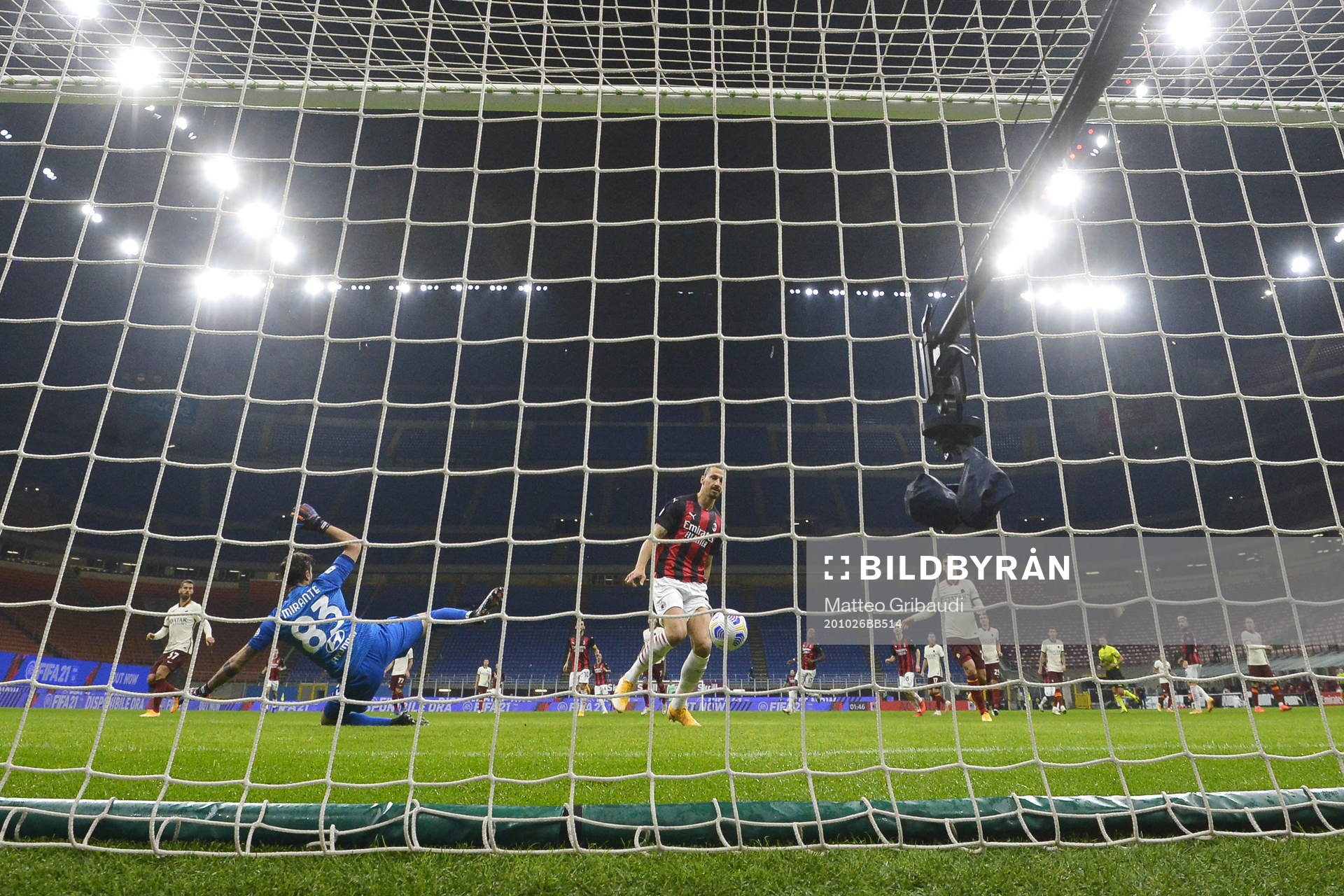 Zlatan Ibrahimovic of Milan scores the 1-0 goal