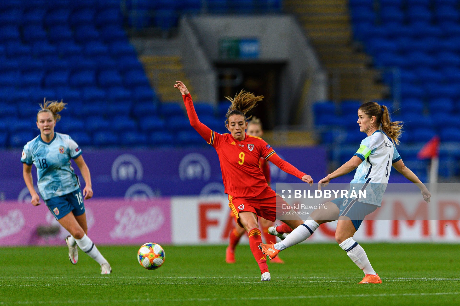 Kayleigh Green of Wales and Maren Mjelde of Norway